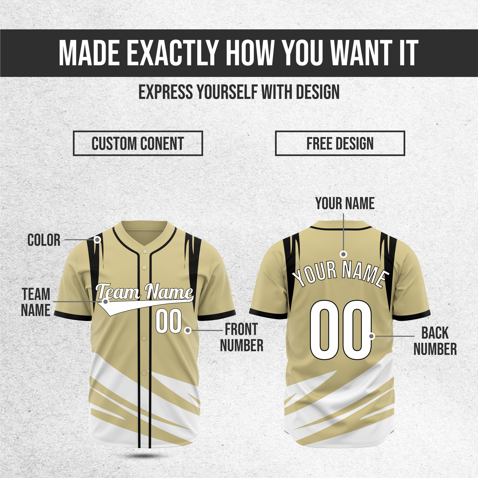 Custom Curve Edge Baseball Khaki Sports Jersey Personalized Uniform with Name & Number