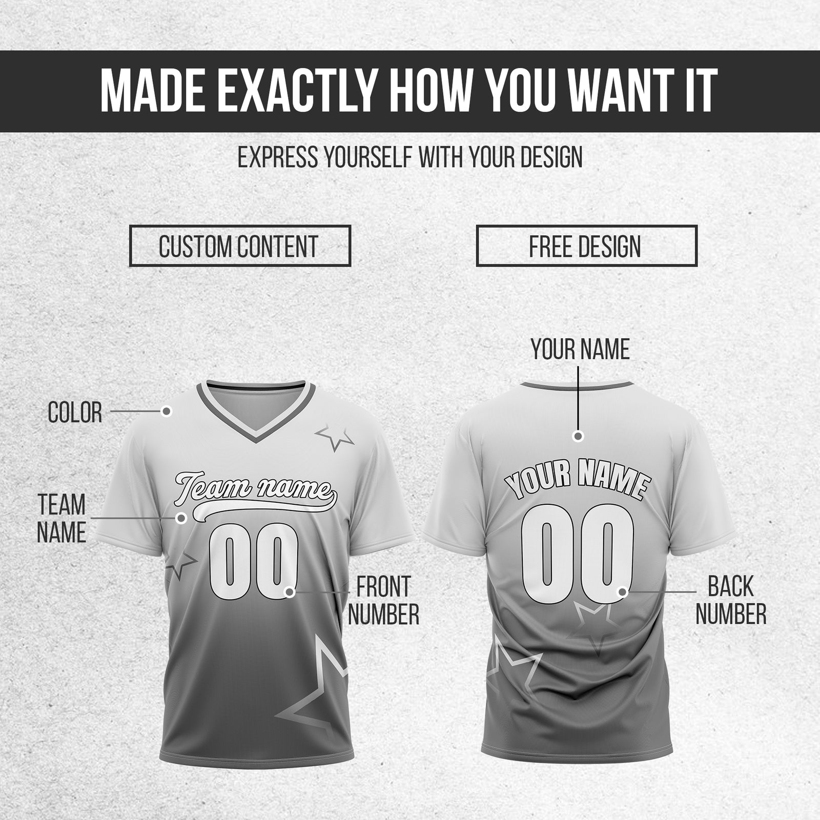 Custom Star Gradient Baseball Grey Sports Jersey Personalized Uniform with Name & Number