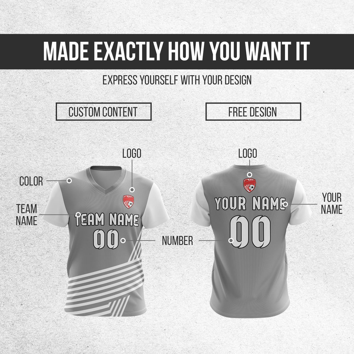 Custom Rapid Line V-Side Pattern Grey Soccer sport Tops Jersey