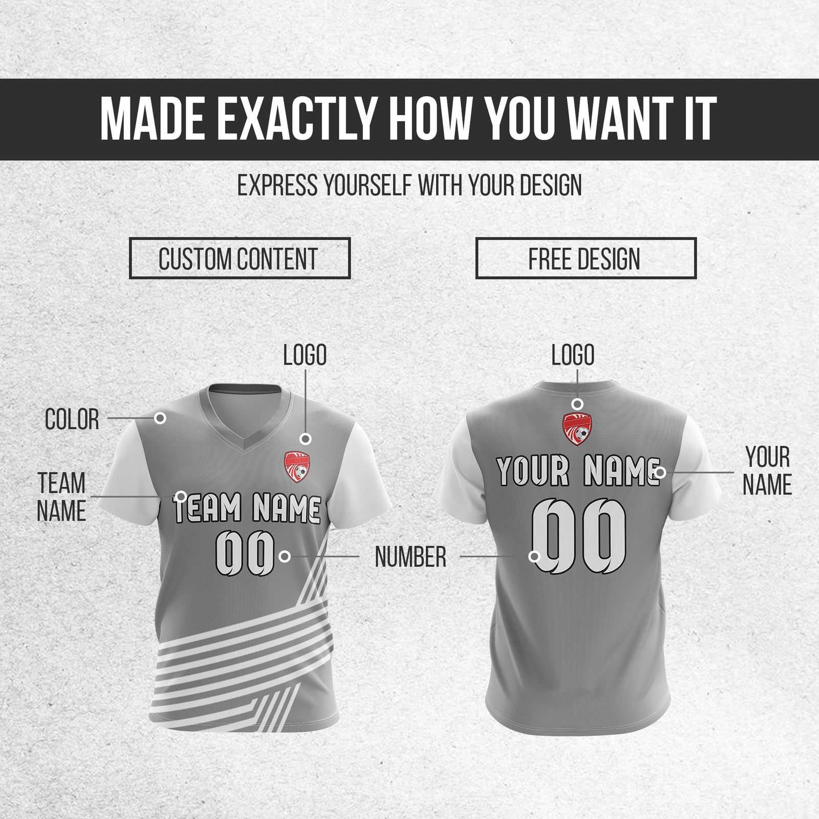 Custom Rapid Line V-Side Pattern Grey Soccer sport Tops Jersey