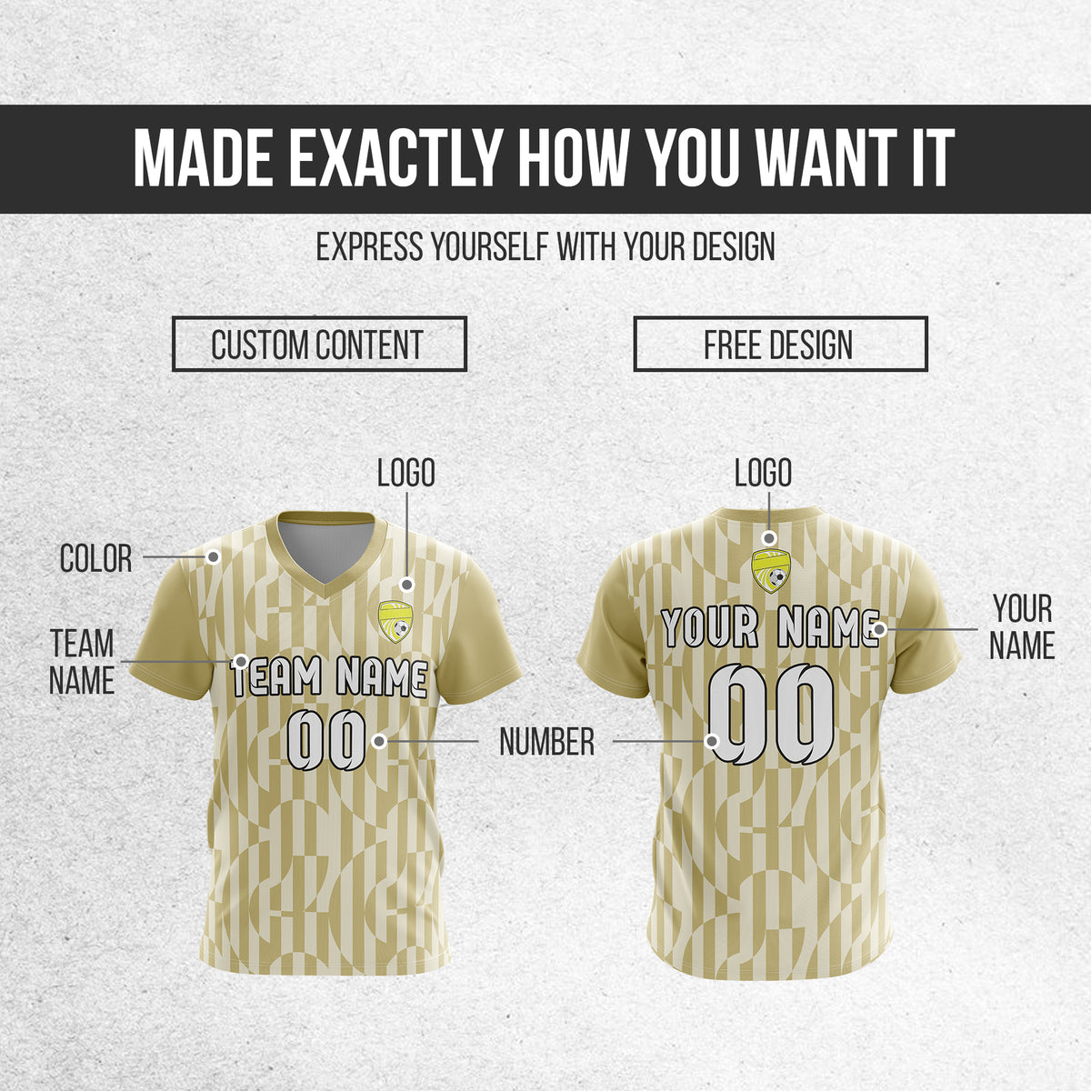 Custom Pulse Grid V-Full Pattern khaki Soccer sport Tops Jersey