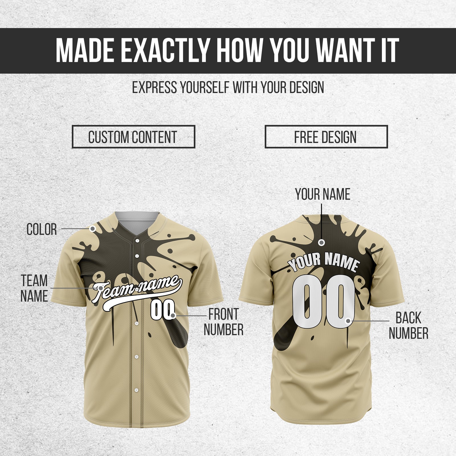Custom Paint Burst Khaki Sports Jersey Personalized Uniform with Name & Number