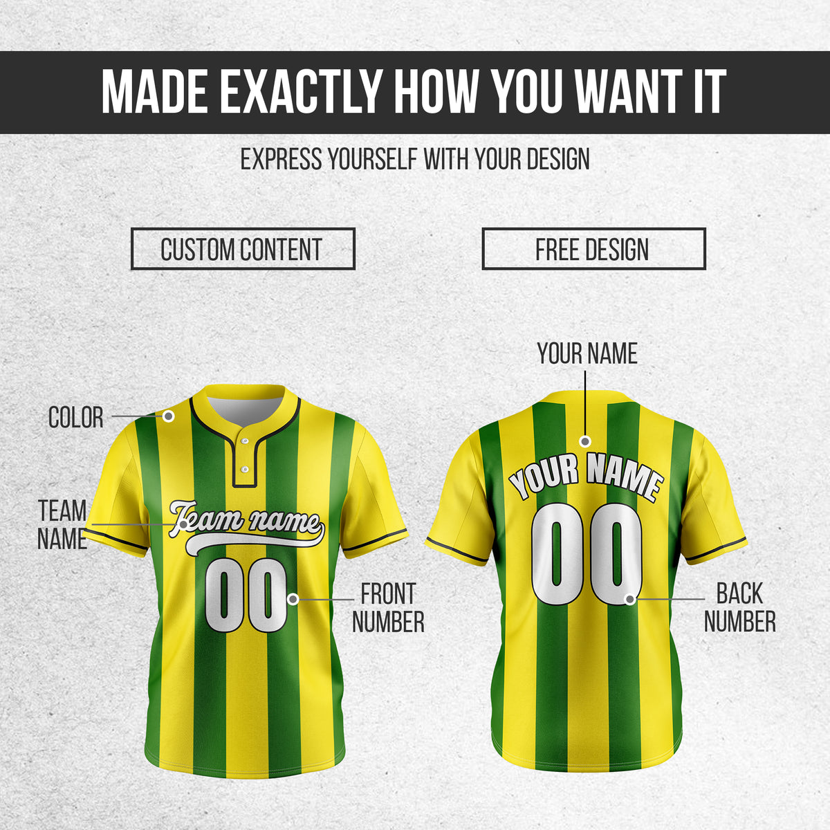 Custom Dual Stripe Yellow Baseball Sports Jersey Personalized Uniform with Name & Number