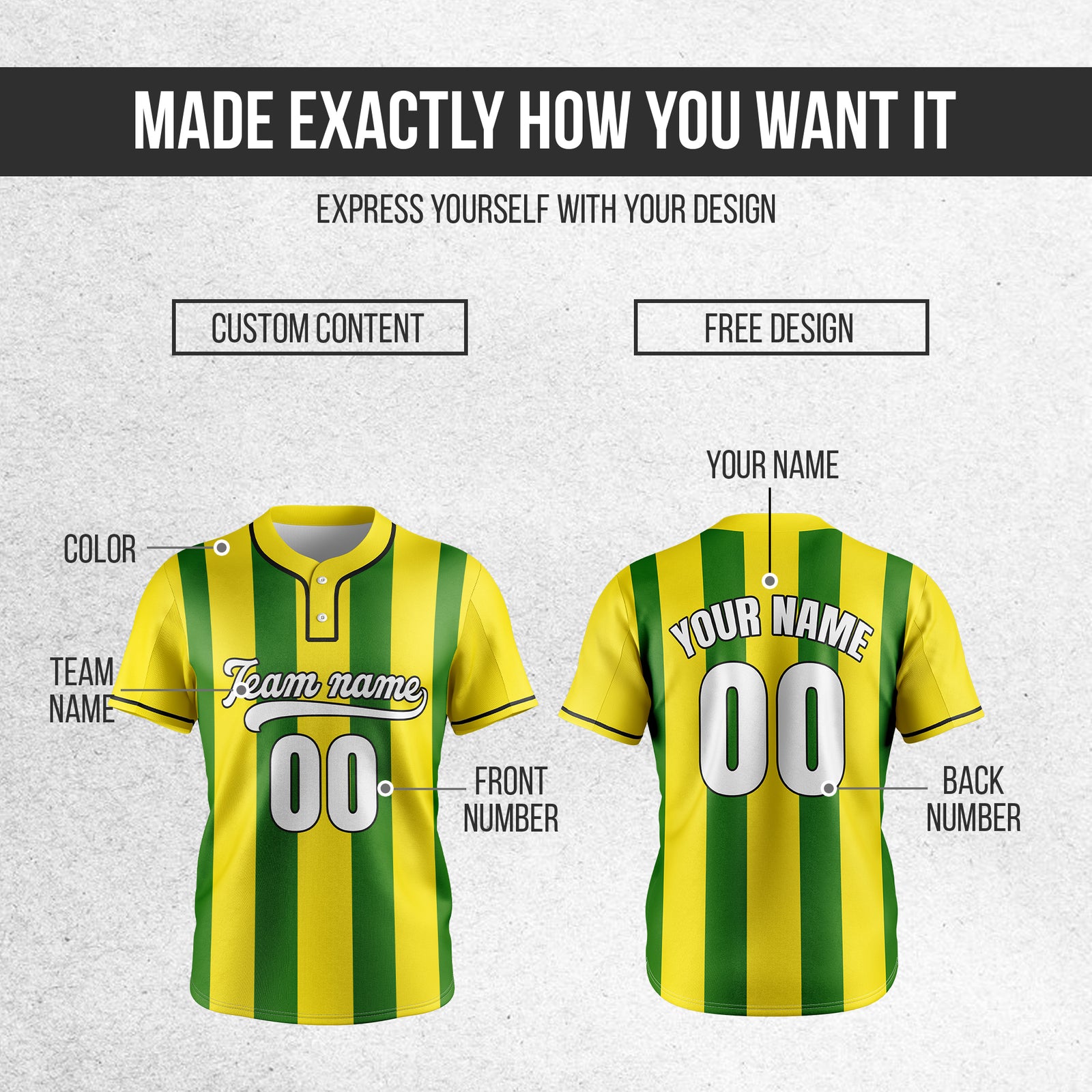 Custom Dual Stripe Yellow Baseball Sports Jersey Personalized Uniform with Name & Number
