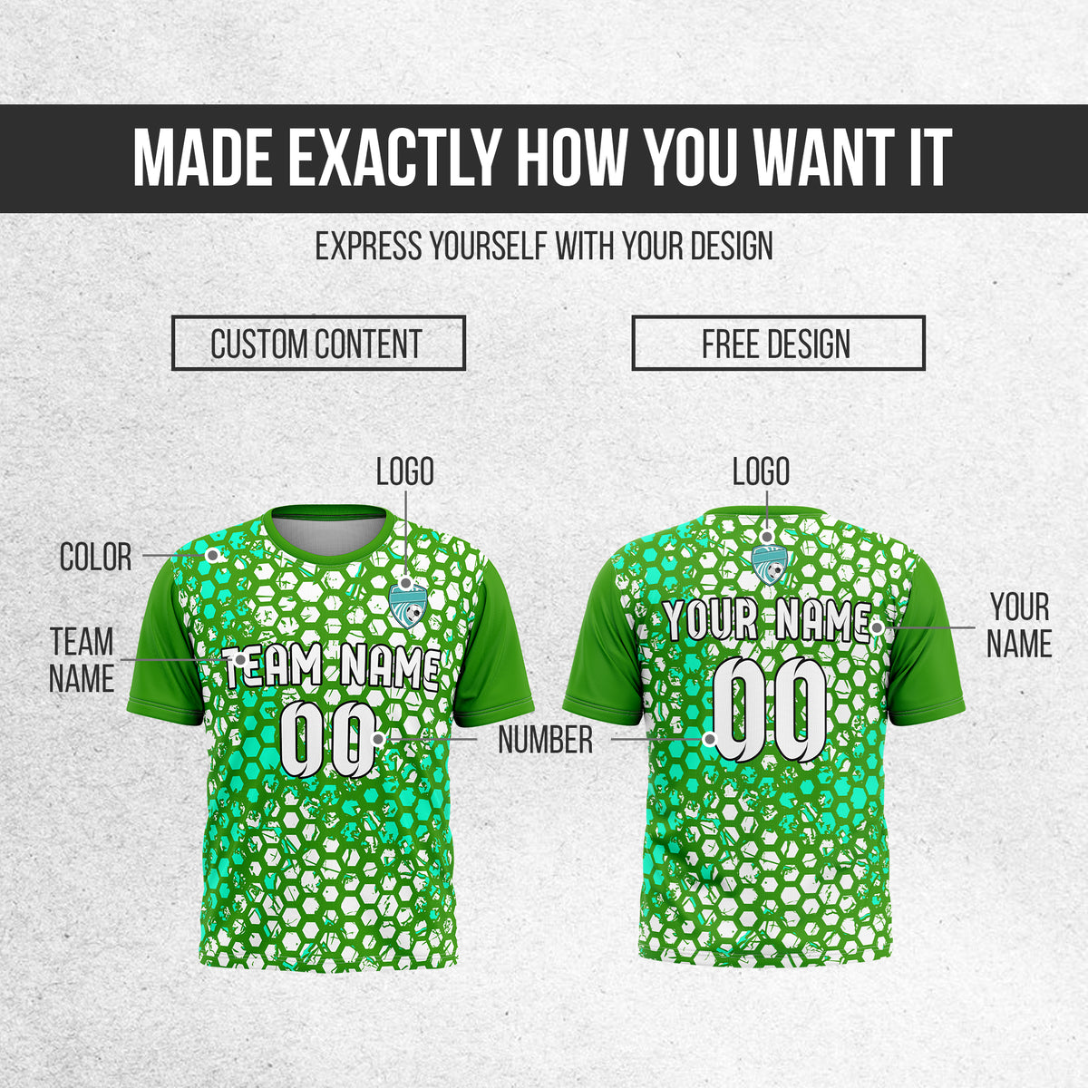 Custom Hex R-Full Pattern Soccer Green Sport Tops Jersey