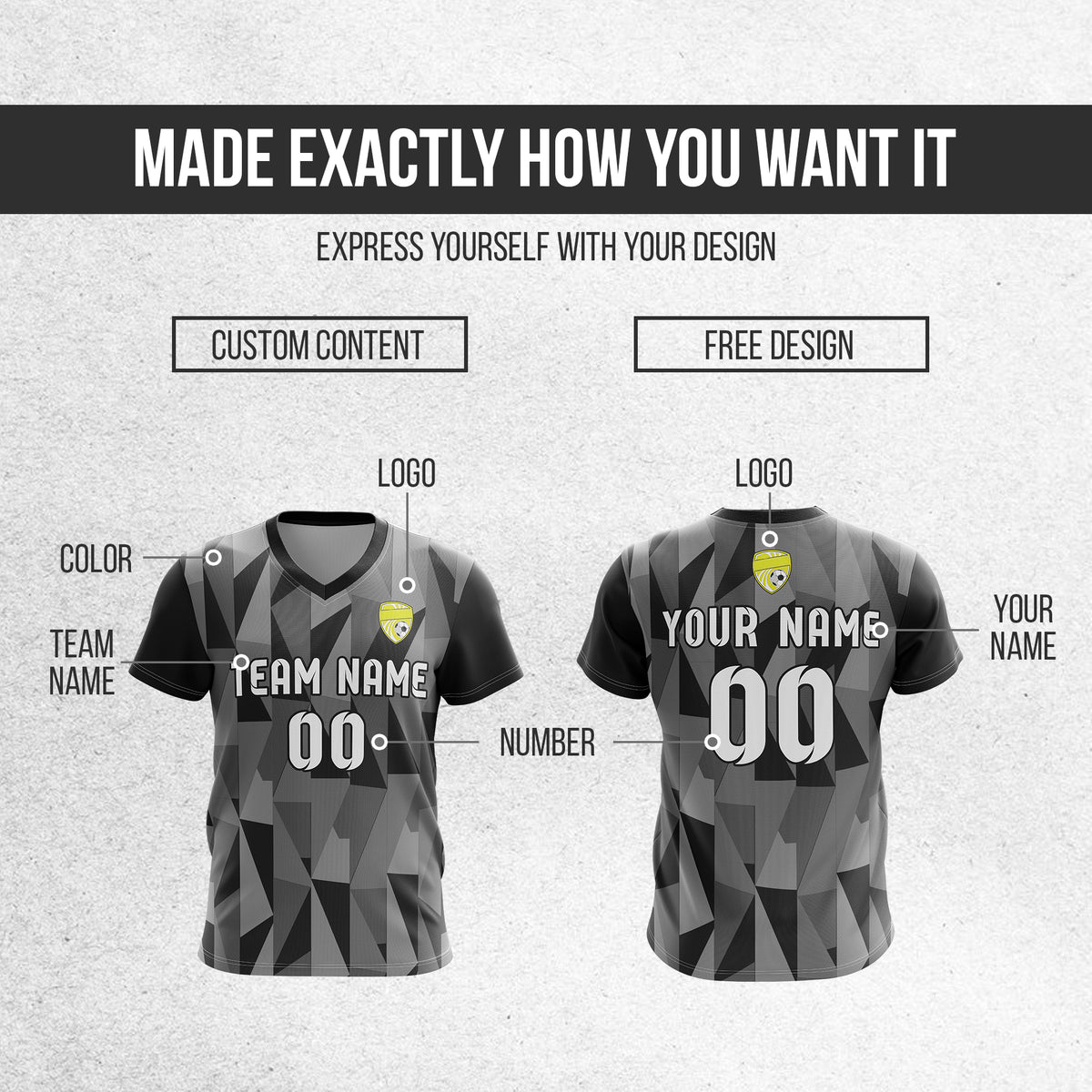 Custom Crystal V-Full Pattern Black Soccer sport Tops Jersey