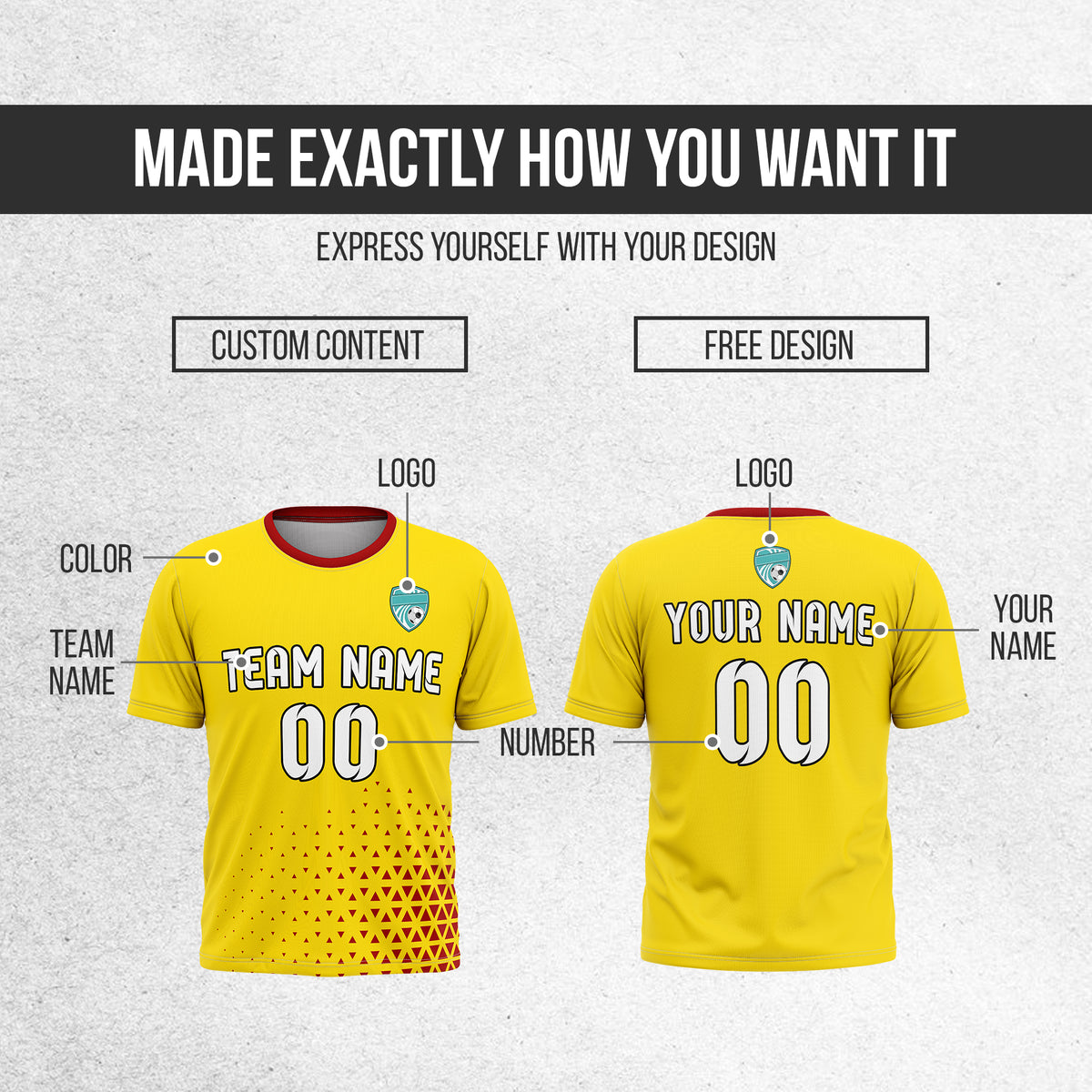 Custom Tri-Edge R Side Pattern Soccer Yellow Sport Tops Jersey