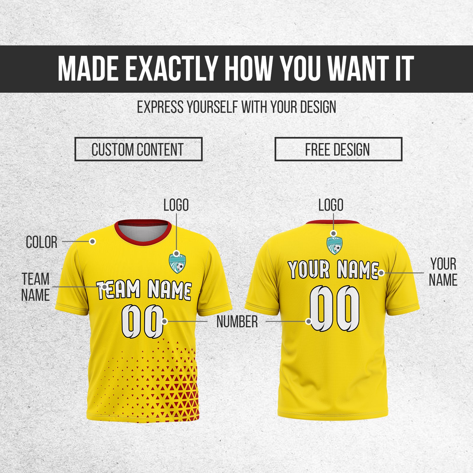 Custom Tri-Edge R Side Pattern Soccer Yellow Sport Tops Jersey