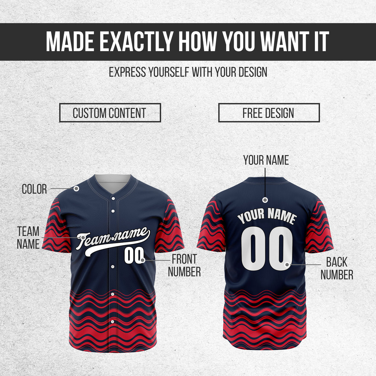 Custom Wave Navy Baseball Sports Jerseys Personalized Uniform with Name & Number