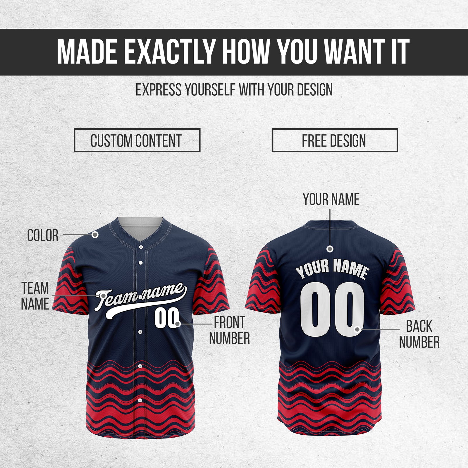 Custom Wave Navy Baseball Sports Jerseys Personalized Uniform with Name & Number