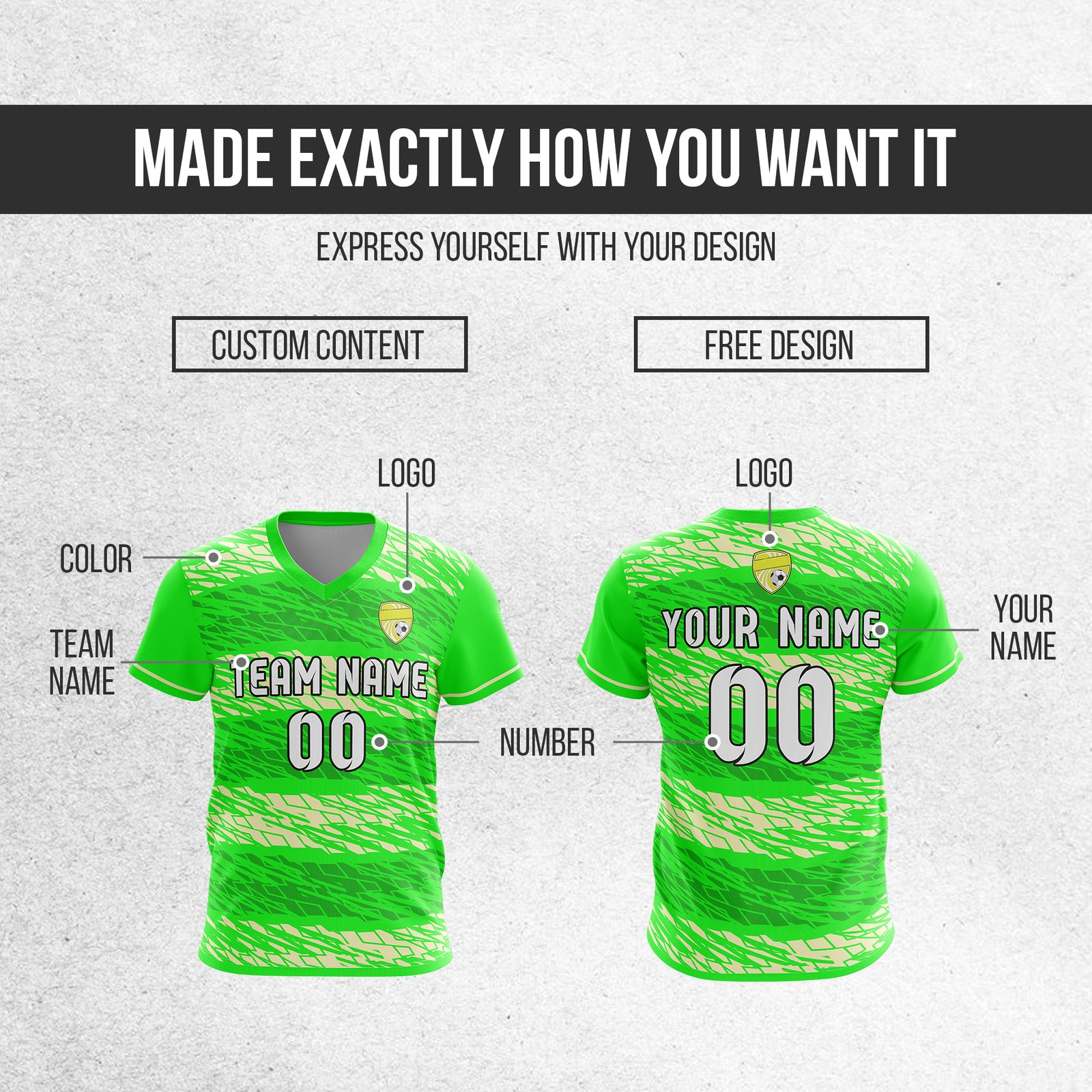 Custom Flare Strike V-Full Pattern Neon Green Soccer sport Tops Jersey