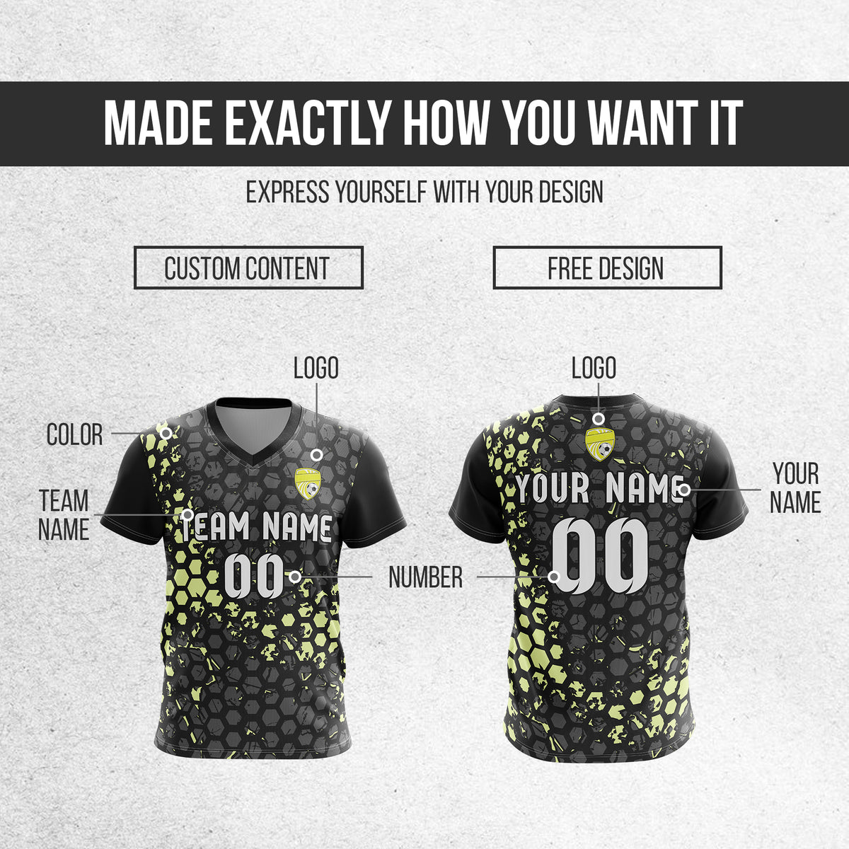 Custom Hex V-Full Pattern Black Soccer sport Tops Jersey
