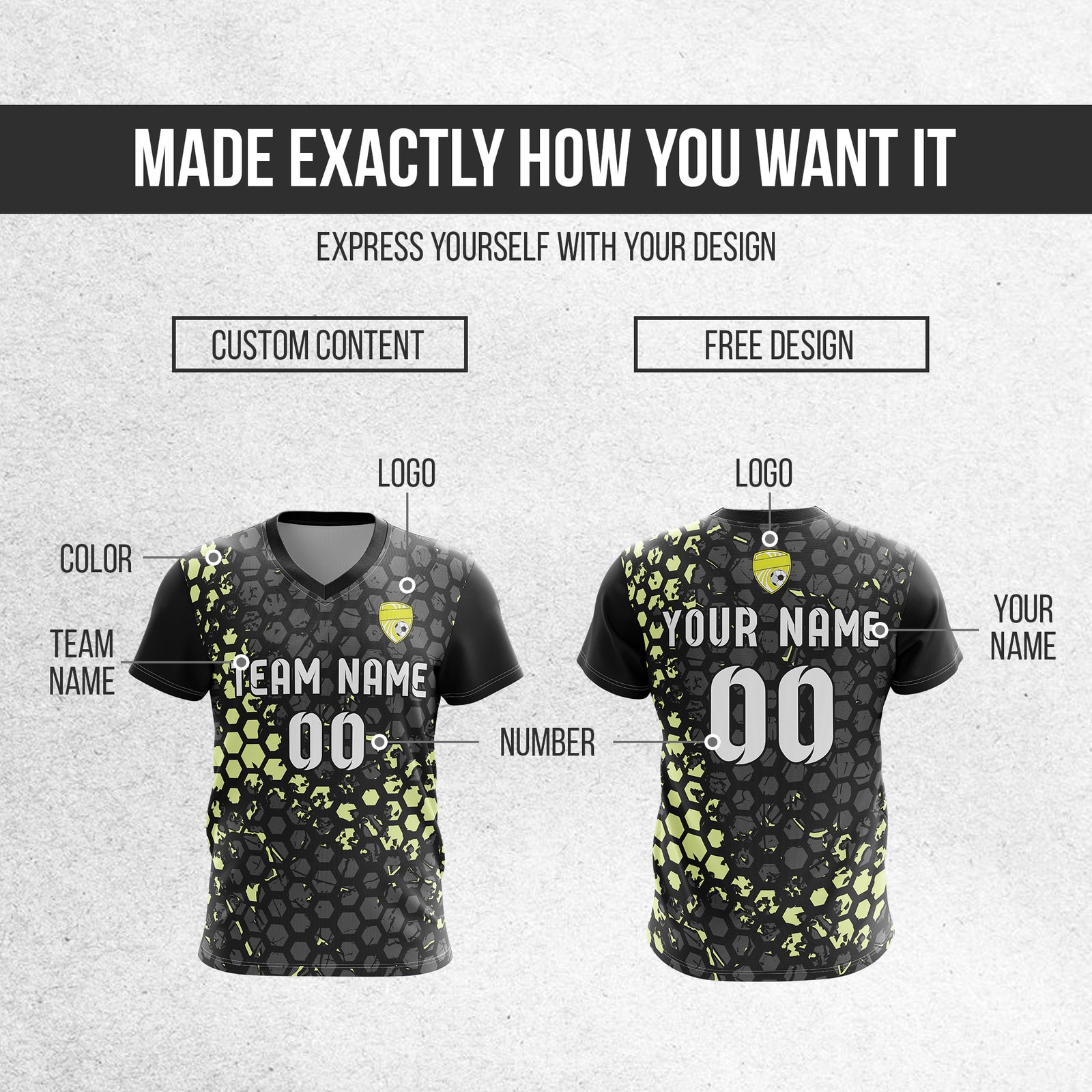 Custom Hex V-Full Pattern Black Soccer sport Tops Jersey