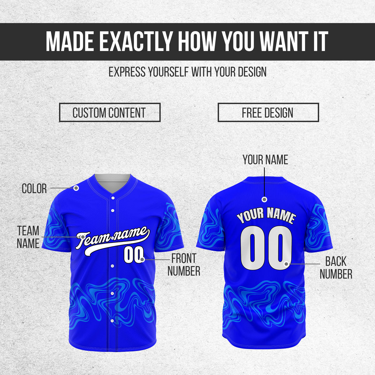 Custom Wave Blue Baseball Sports Jerseys Personalized Uniform with Name & Numbers