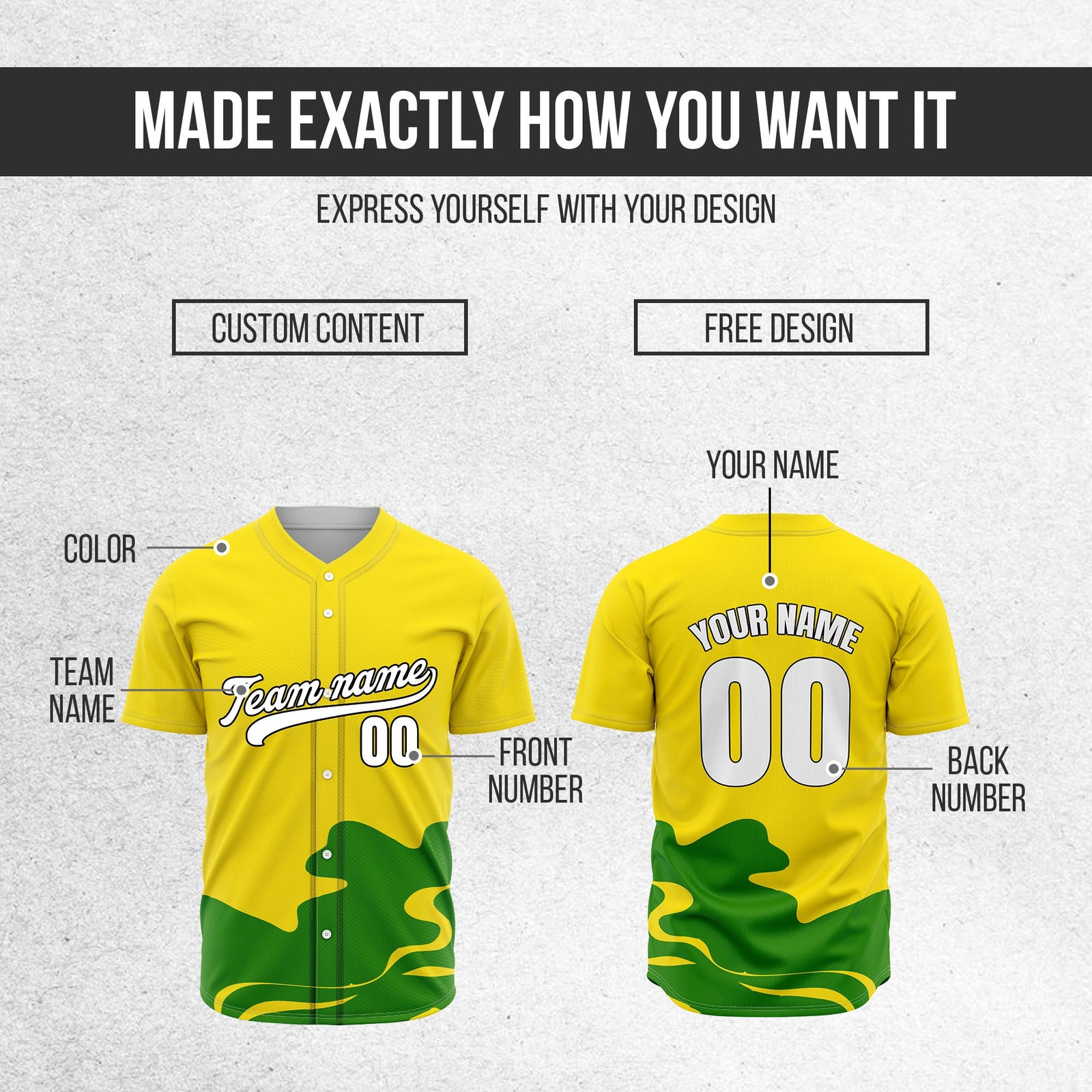 Custom Yellow Baseball Wave Sports Jersey Personalized Uniform with Name & Number