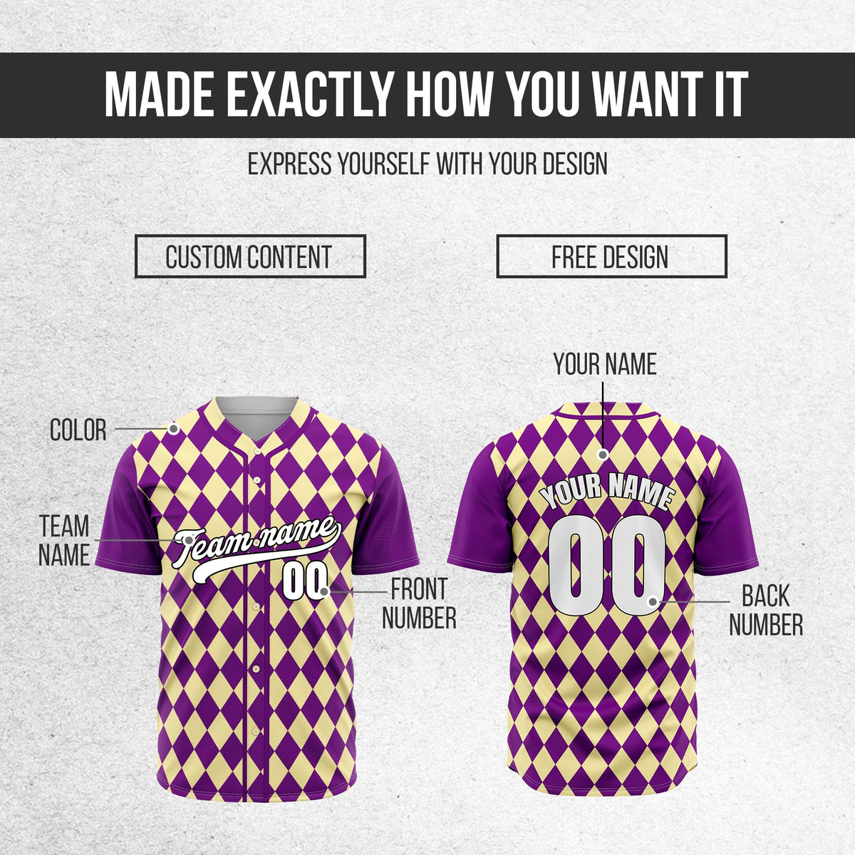Custom Rhombus Baseball Purple Sports Jersey Personalized Uniform with Name & Number