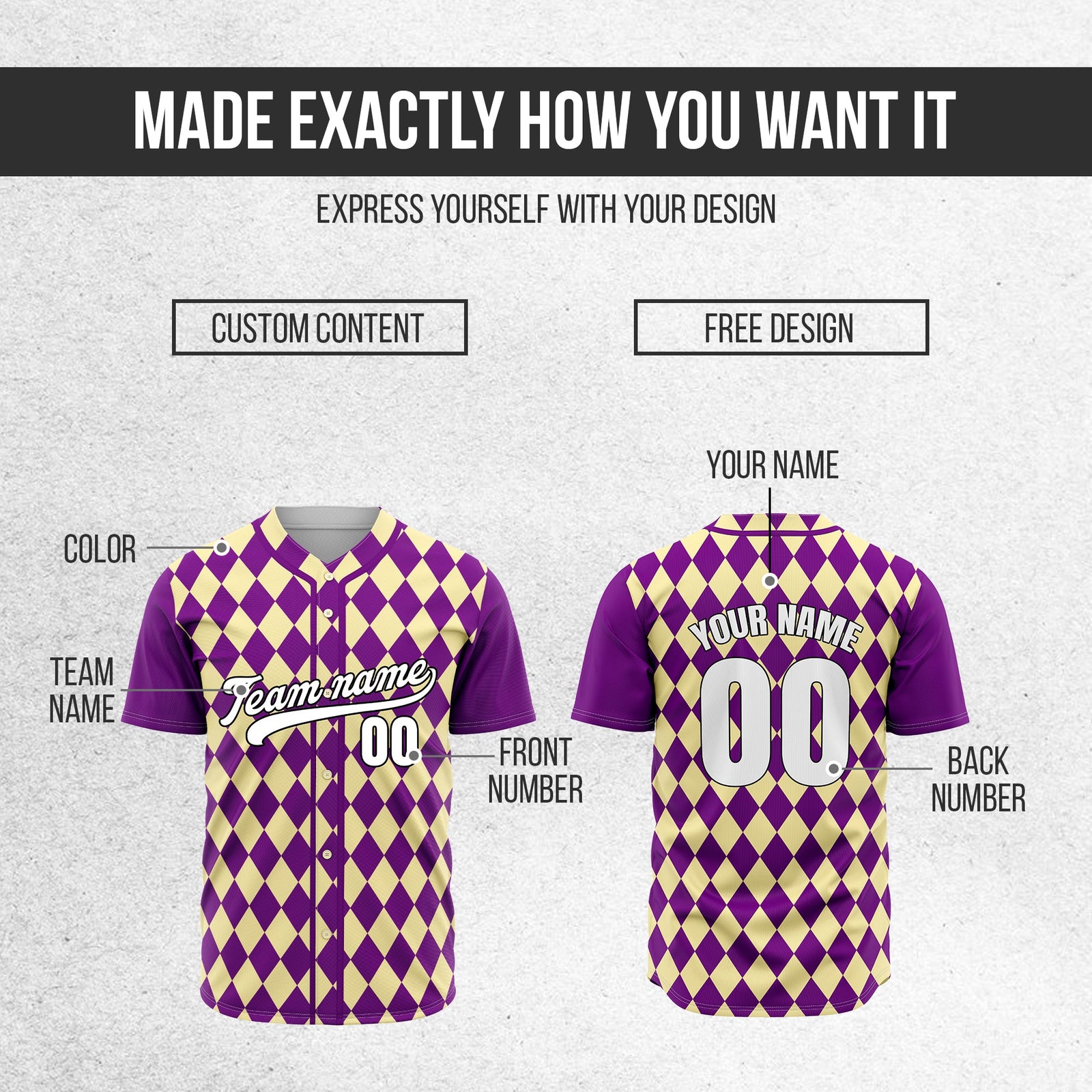 Custom Rhombus Baseball Purple Sports Jersey Personalized Uniform with Name & Number