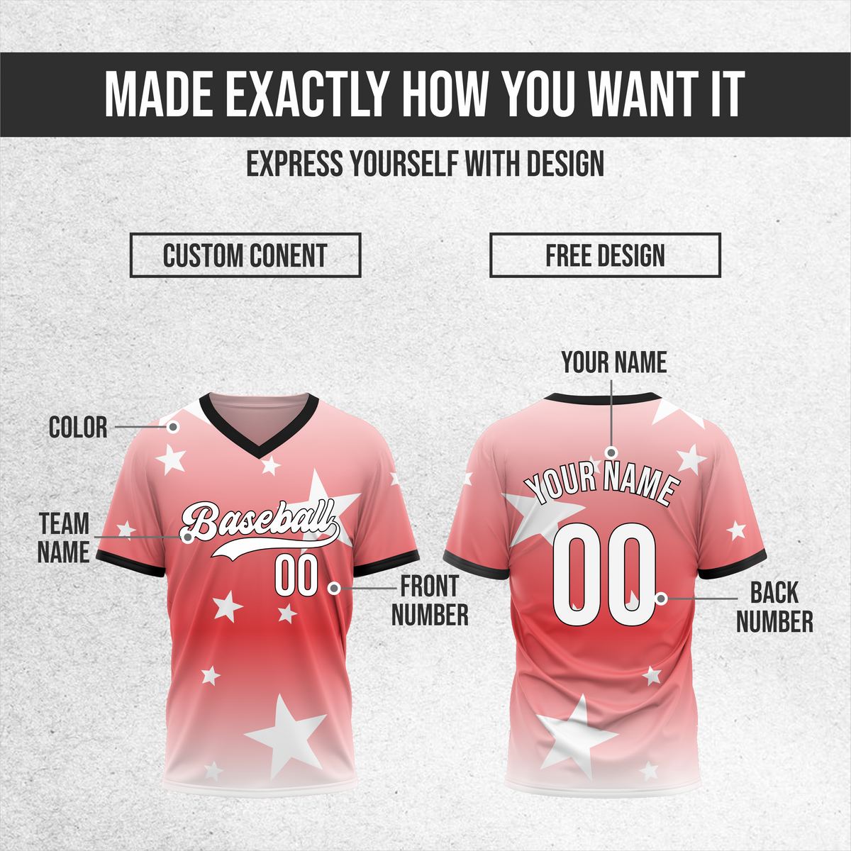 Custom Starfall Gradient Baseball Red Sports Jersey Personalized Uniform with Name & Number
