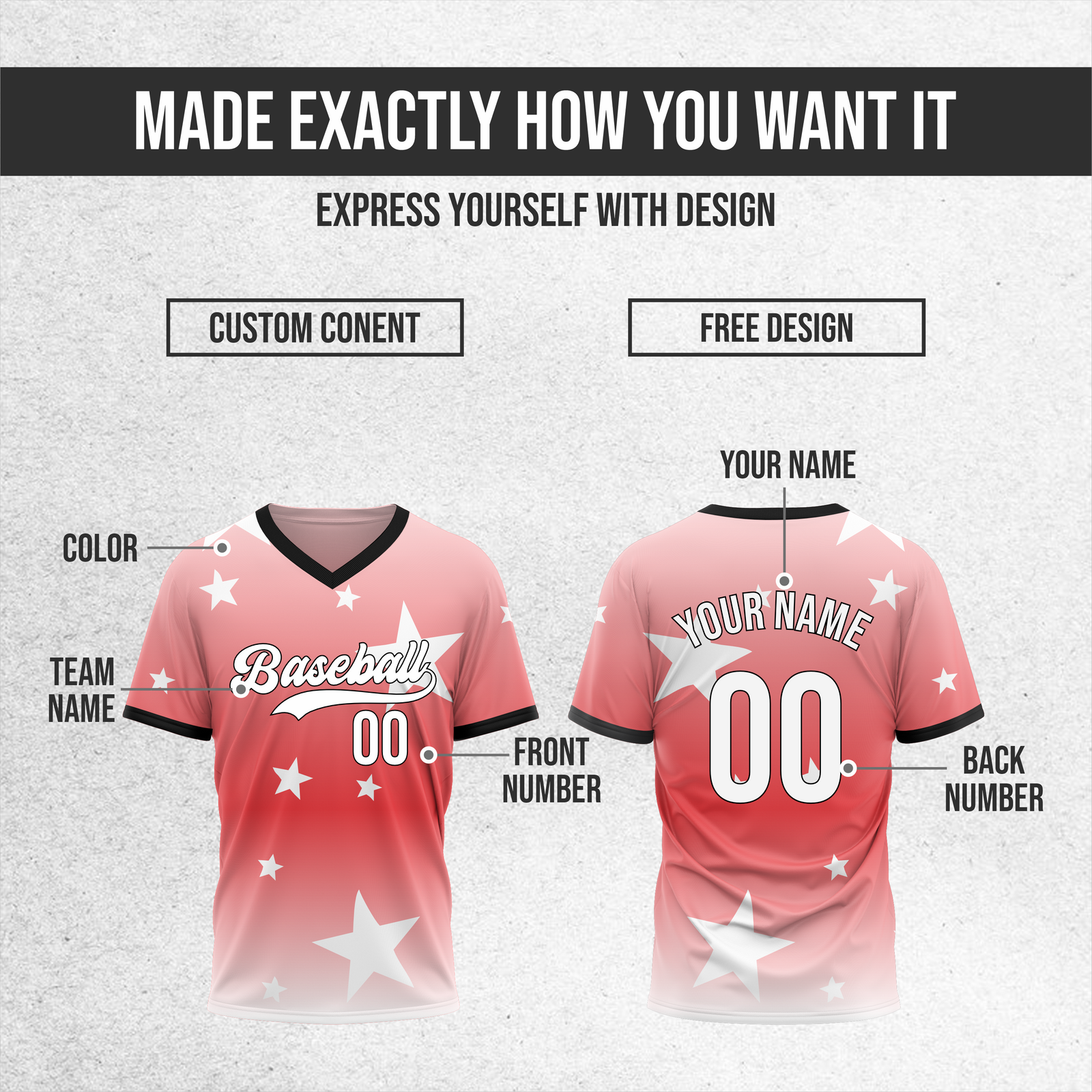 Custom Starfall Gradient Baseball Red Sports Jersey Personalized Uniform with Name & Number