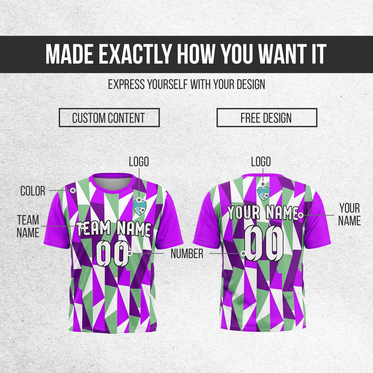 Custom Crystal R-Full Pattern Soccer Purple Sport Tops Jersey