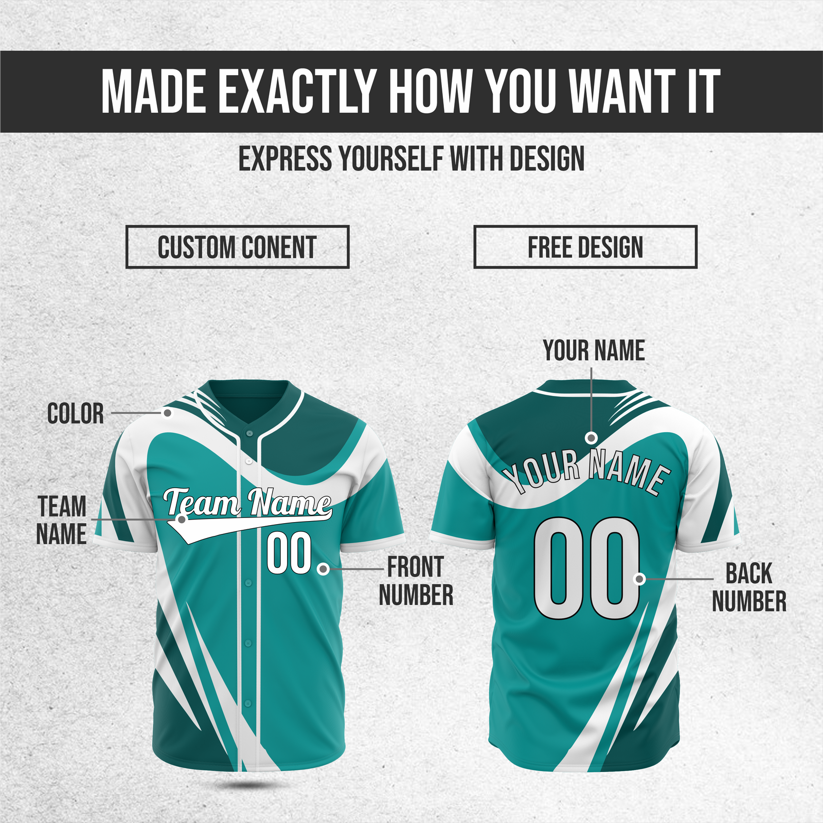 Custom Heritage Flow Baseball Teal Sports Jersey Personalized Uniform with Name & Number