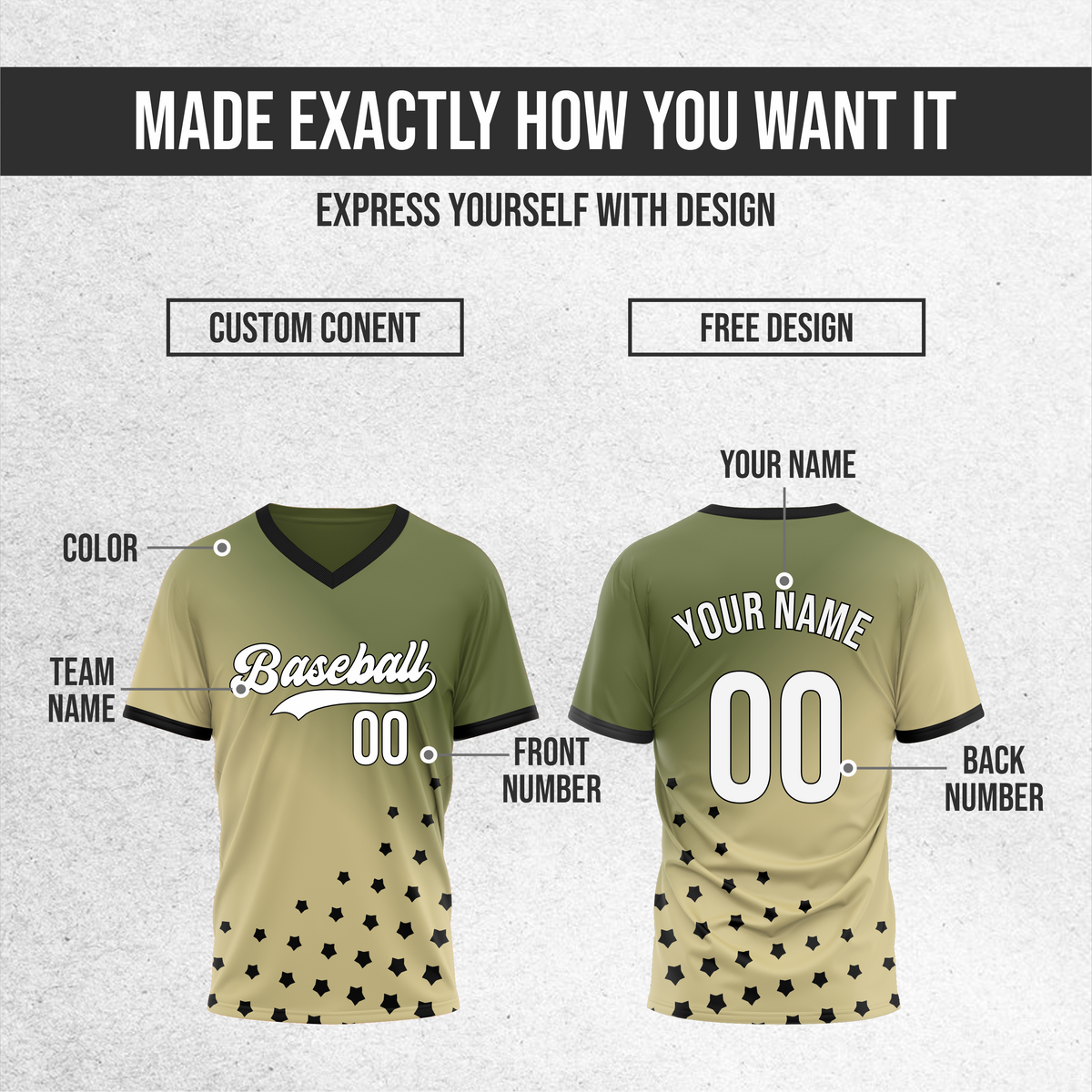 Custom Twilight Stars Baseball Khaki Sports Jersey Personalized Uniform with Name & Number