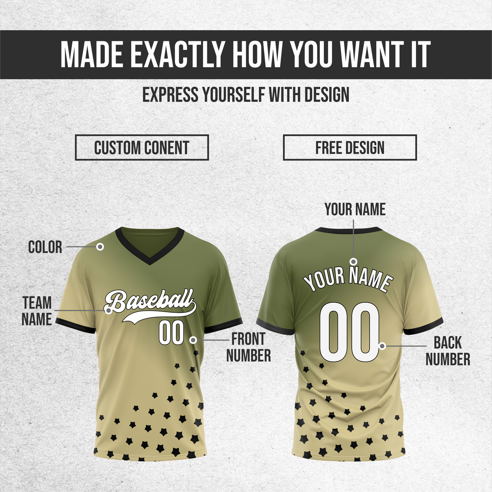 Custom Twilight Stars Baseball Khaki Sports Jersey Personalized Uniform with Name & Number