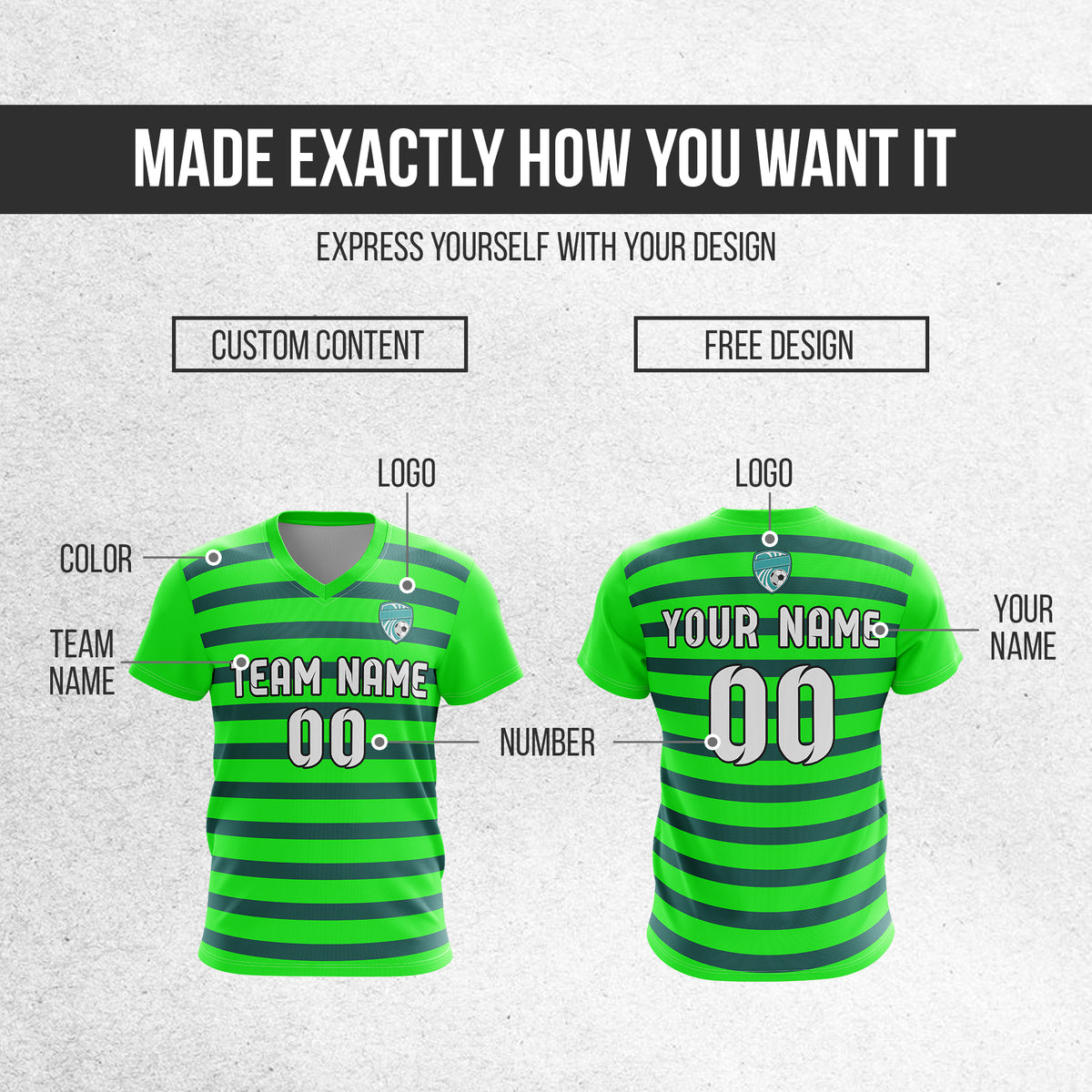 Custom Royal Stripe V-Neck Pattern Neon Green Soccer sport Tops Jersey