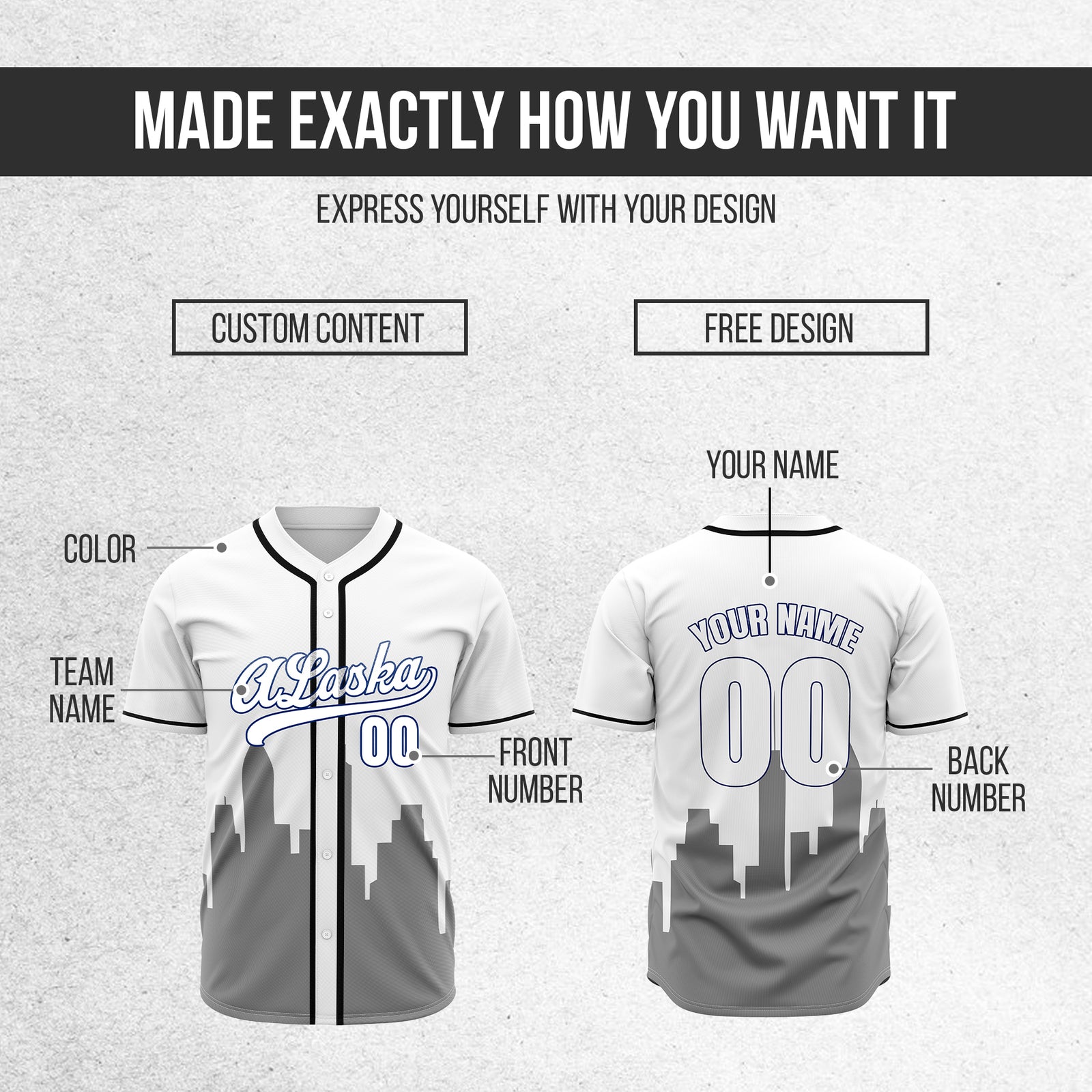 Custom City Horizon White Baseball Sports Jersey Personalized Uniform with Name & Number