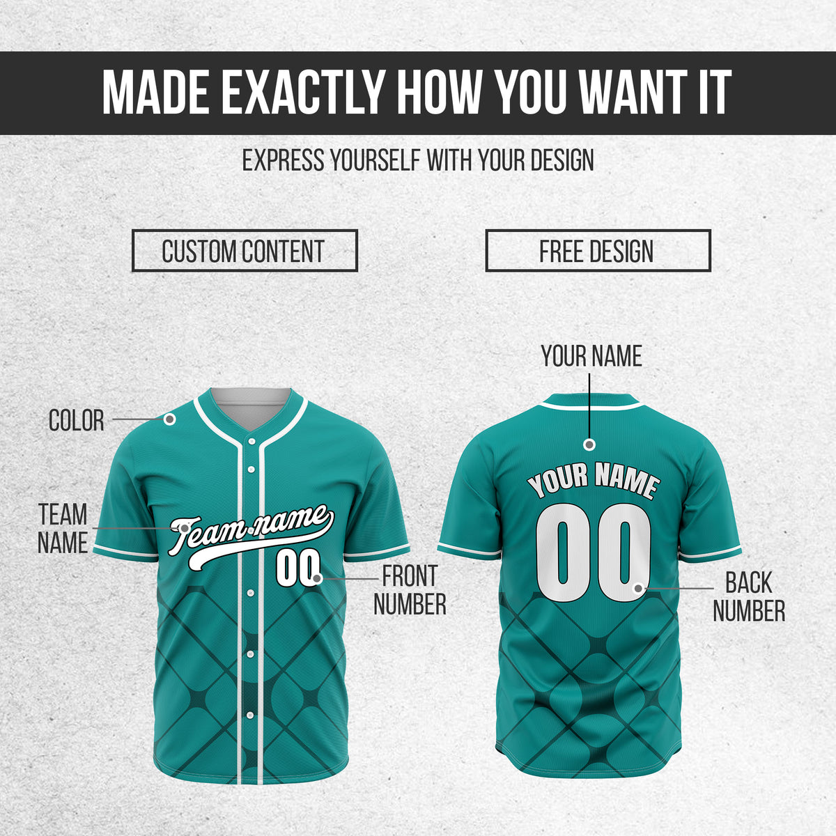Custom Gridlock Teal Baseball Sports Jersey Personalized Uniform with Name & Number