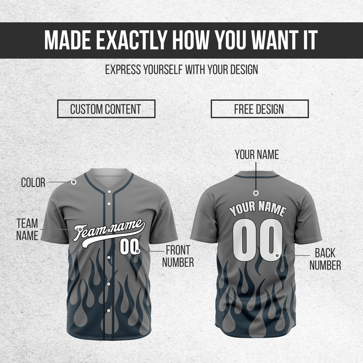 Custom Frost Fire Dark Grey Baseball Sports Jersey Personalized Uniform with Name & Number