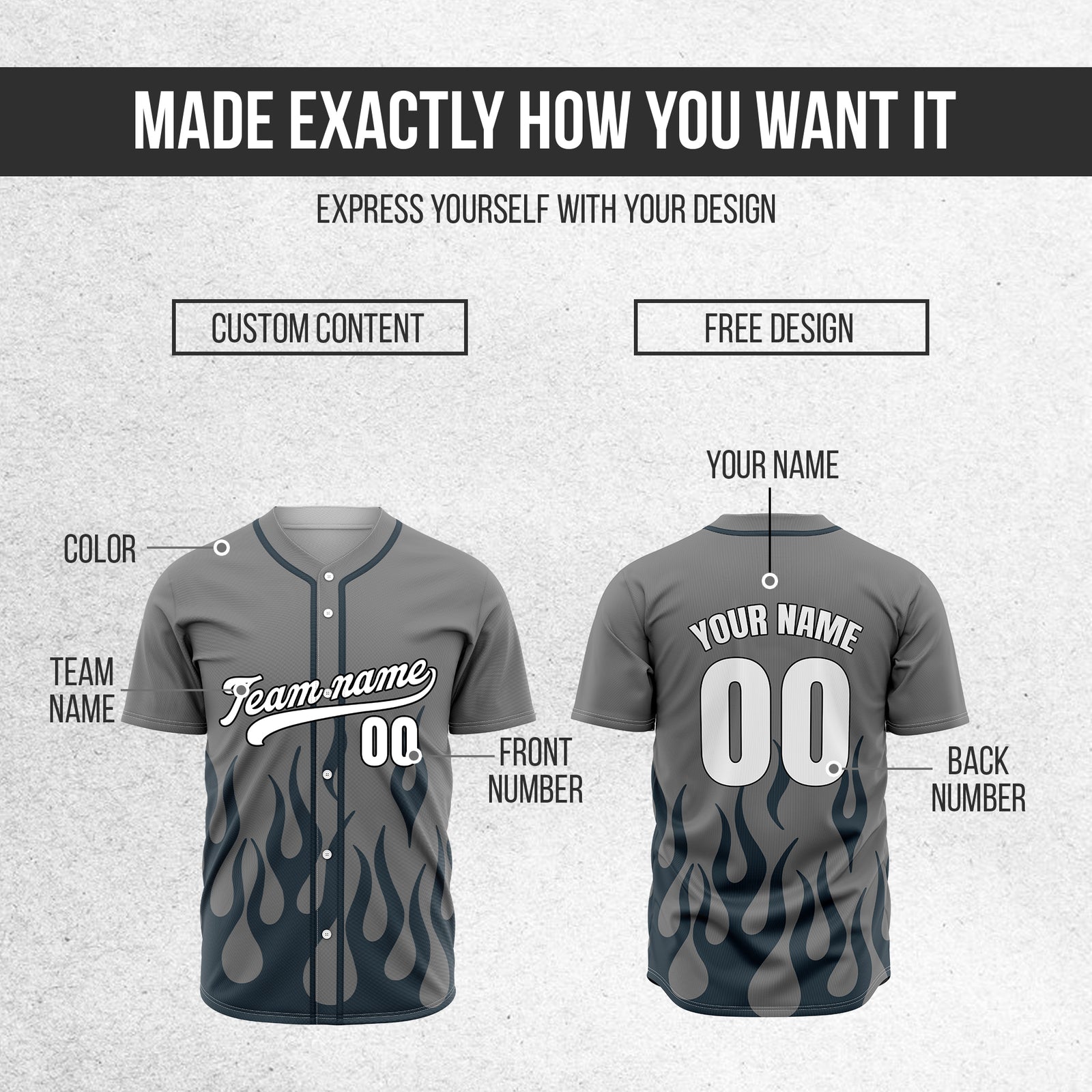 Custom Frost Fire Dark Grey Baseball Sports Jersey Personalized Uniform with Name & Number