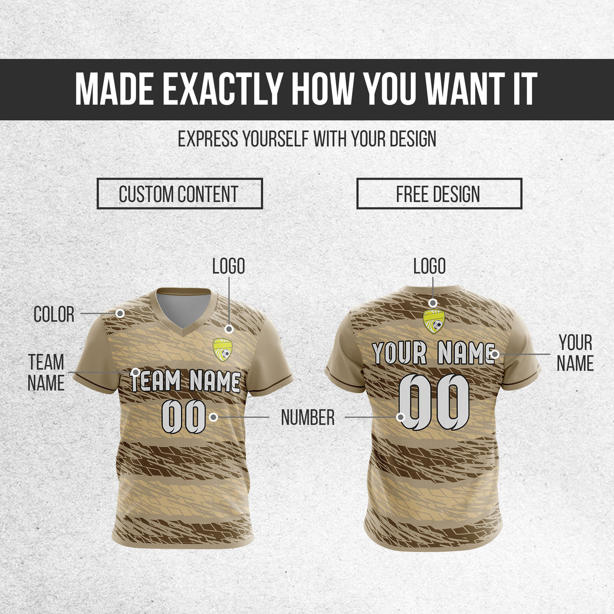 Custom Flare Strike V-Full Pattern khaki Soccer sport Tops Jersey