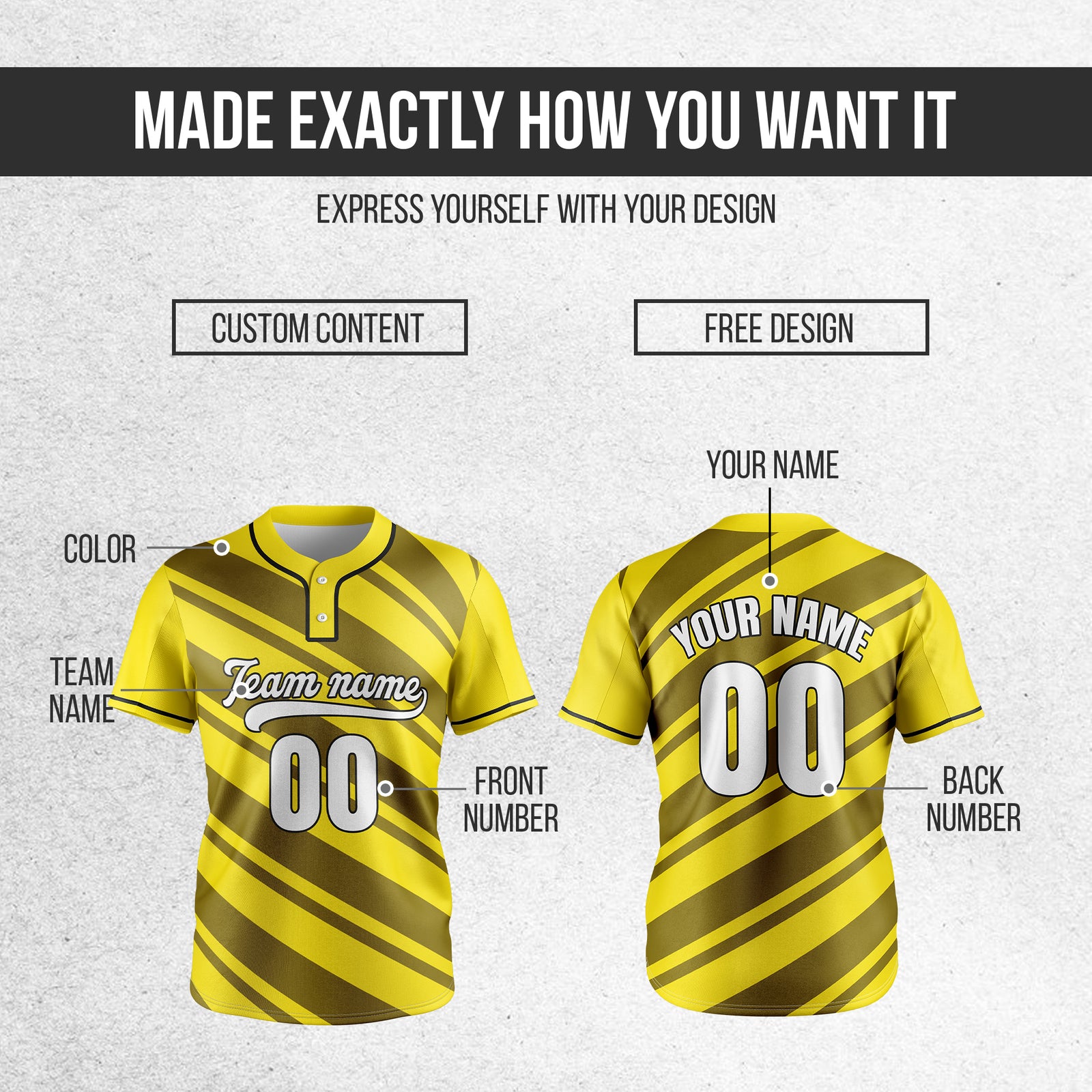 Custom Bold Flow Yellow Baseball Sports Jersey Personalized Uniform with Name & Number