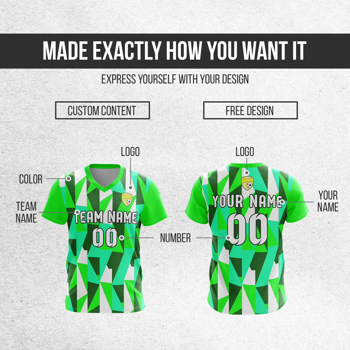 Custom Crystal V-Full Pattern Neon Green Soccer sport Tops Jersey