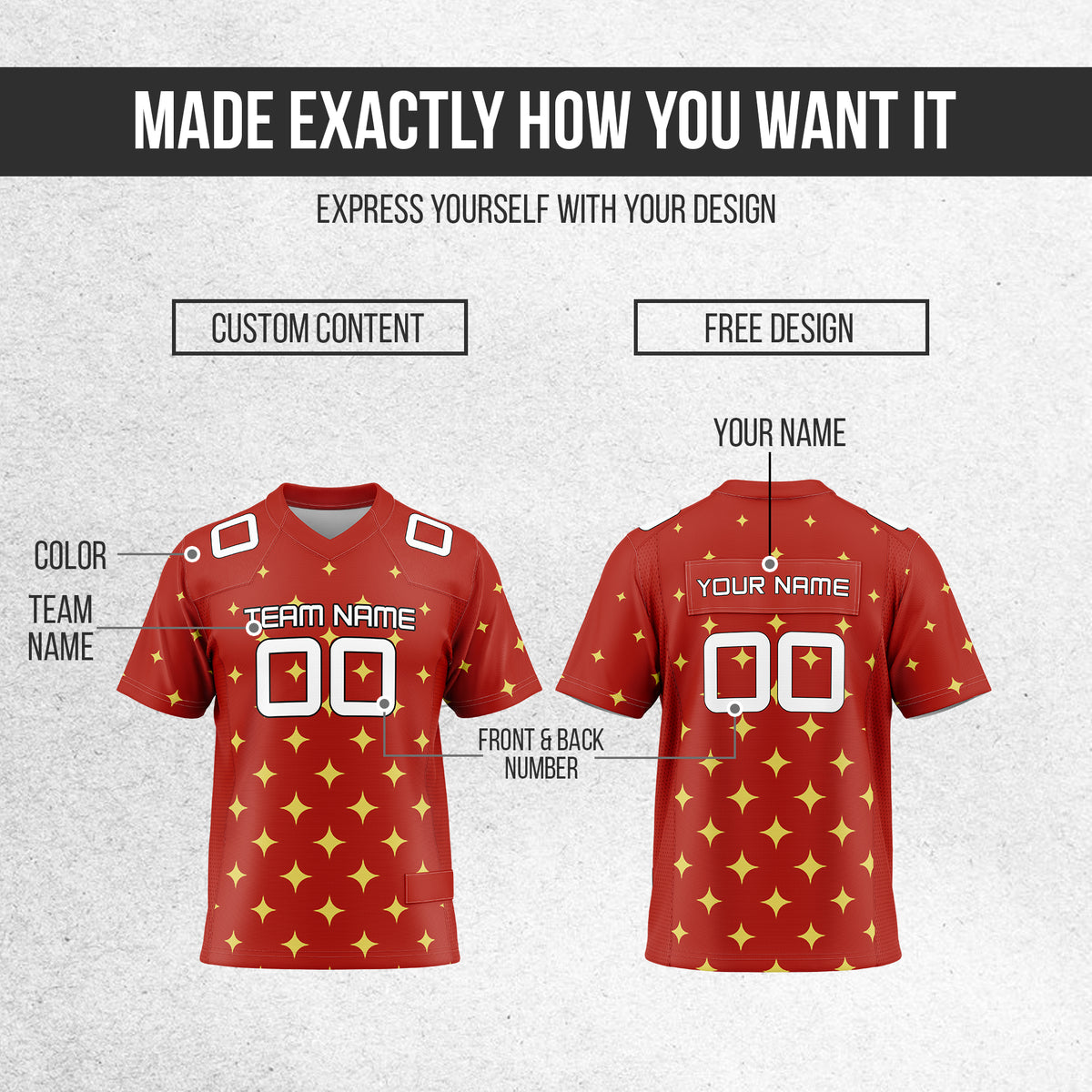 Custom Elite Star Pattern Red Mesh Authentic Football Jersey