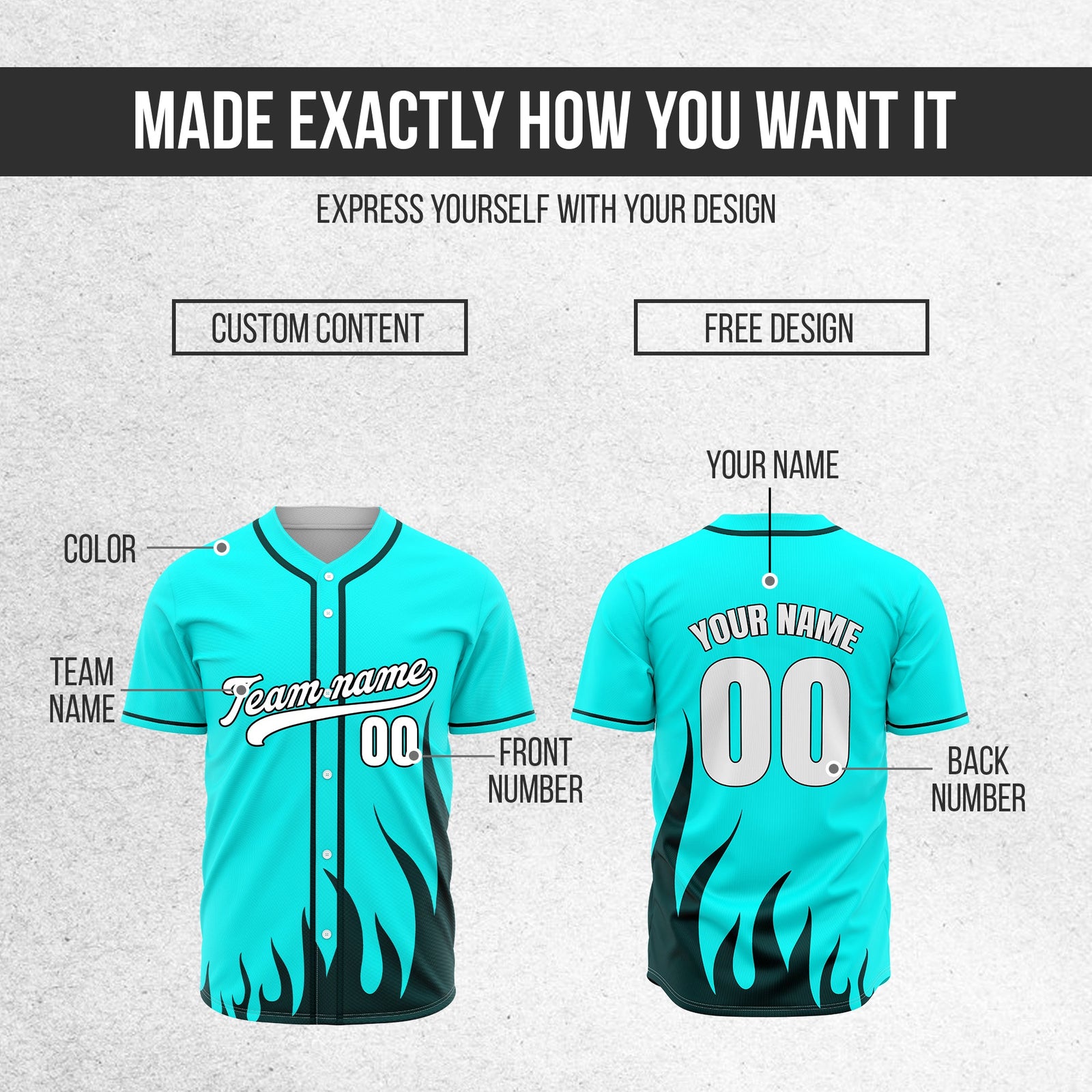 Custom Fire Pulse Aqua Baseball Sports Jersey Personalized Uniform with Name & Number