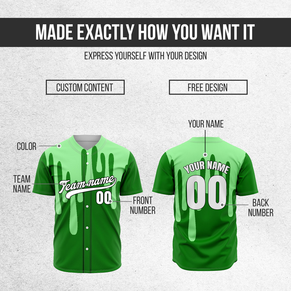Custom Ink Drip Green Sports Jersey Personalized Uniform with Name & Number