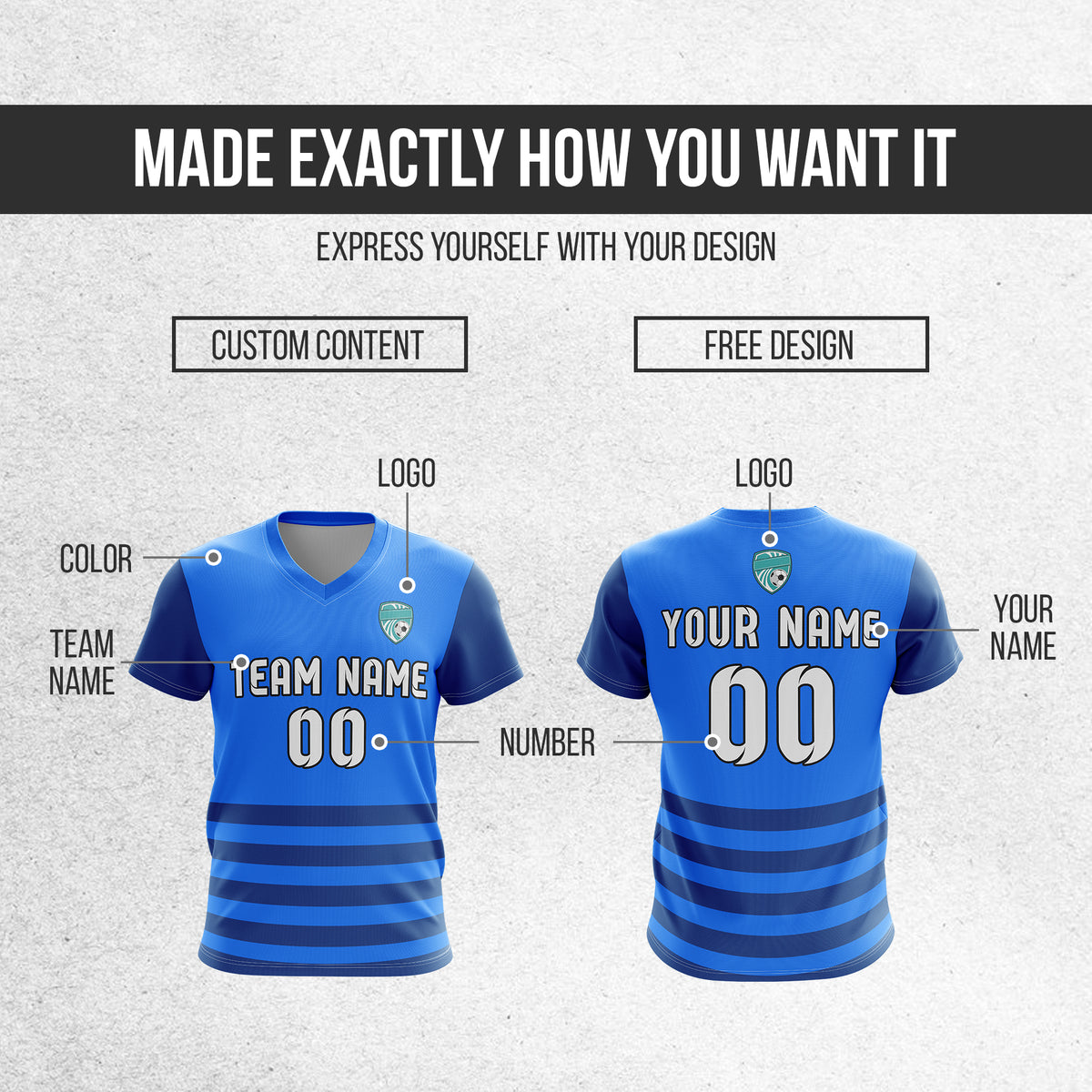Custom BaseLine V Stripe Pattern Blue Soccer sport Tops Jersey
