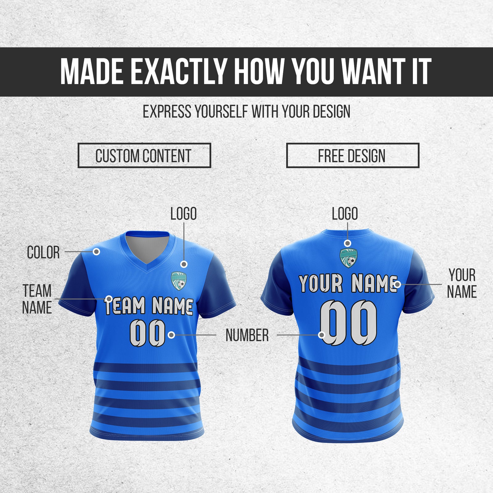 Custom BaseLine V Stripe Pattern Blue Soccer sport Tops Jersey