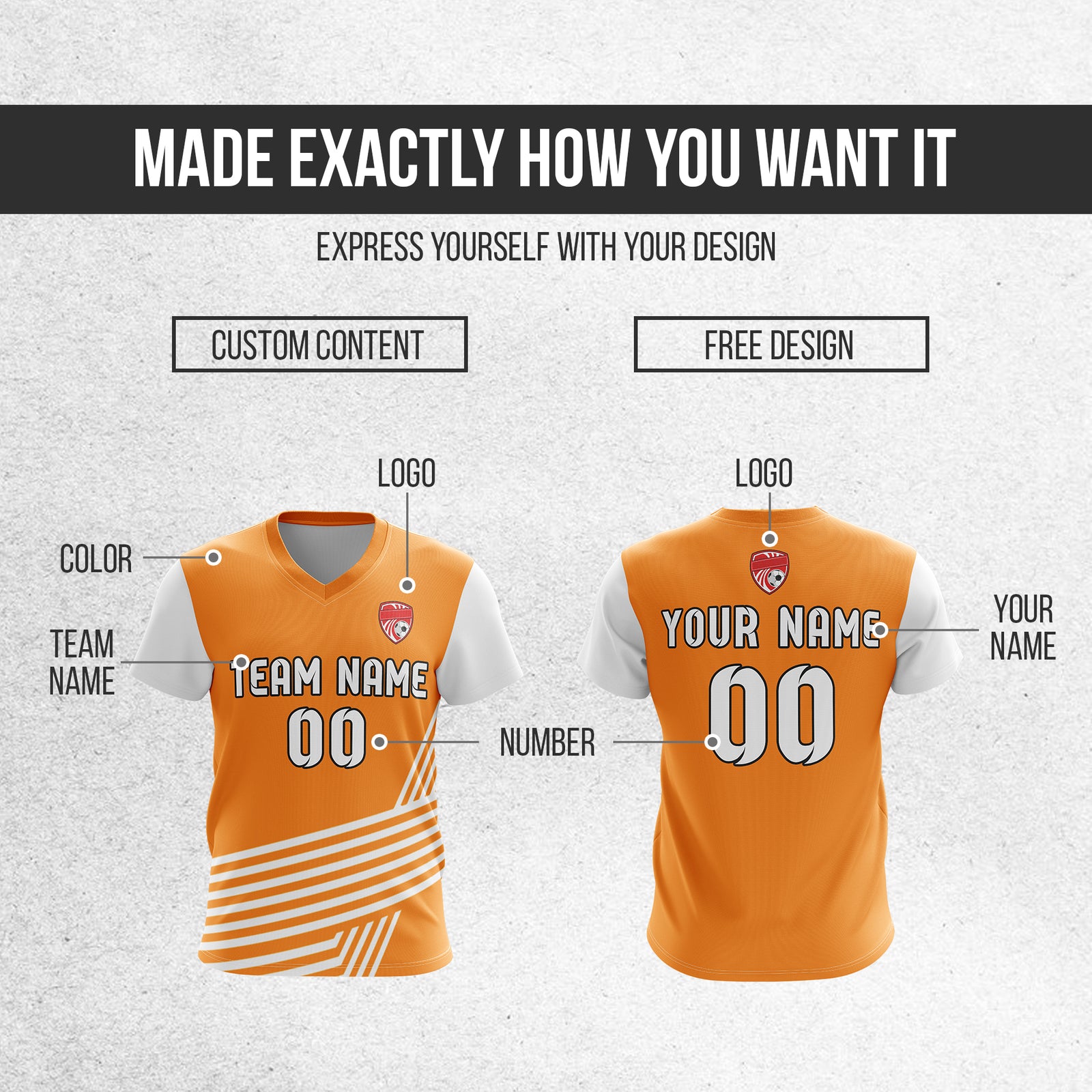 Custom Rapid Line V-Side Pattern Orange Soccer sport Tops Jersey