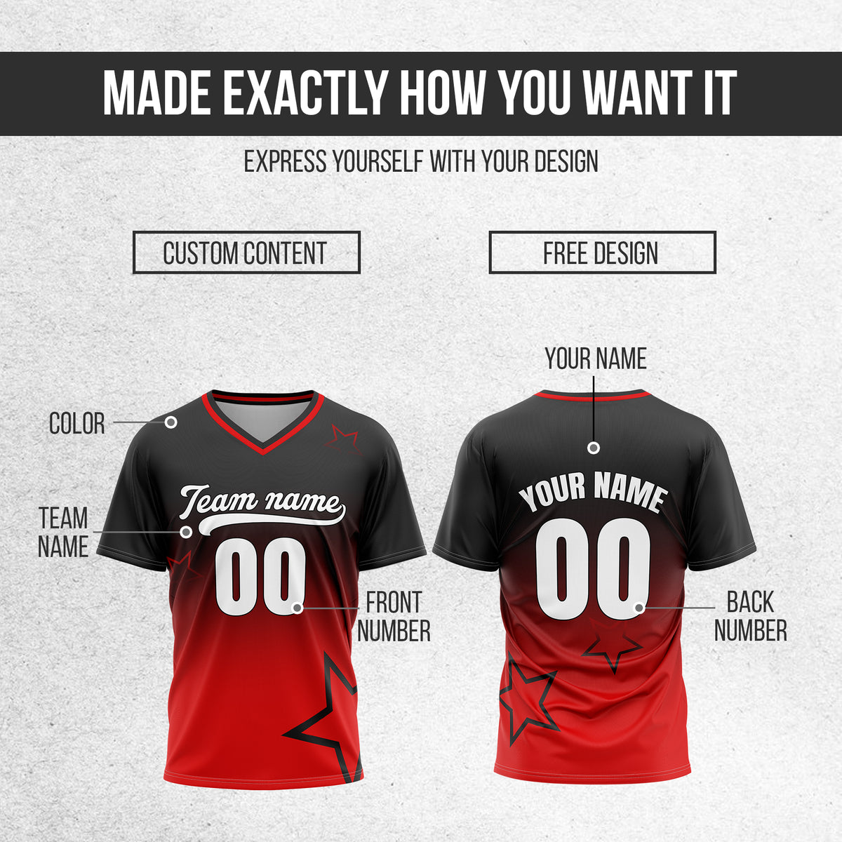 Custom Star Gradient Baseball Red Sports Jersey Personalized Uniform with Name & Number