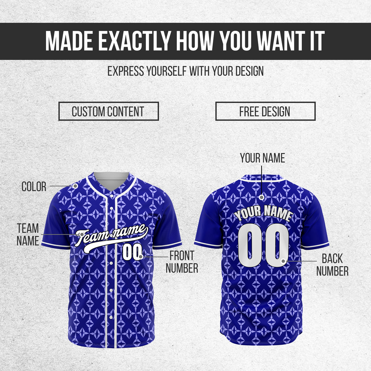Custom Rhombic Blue Sports Baseball Jersey Personalized Uniform with Name & Number