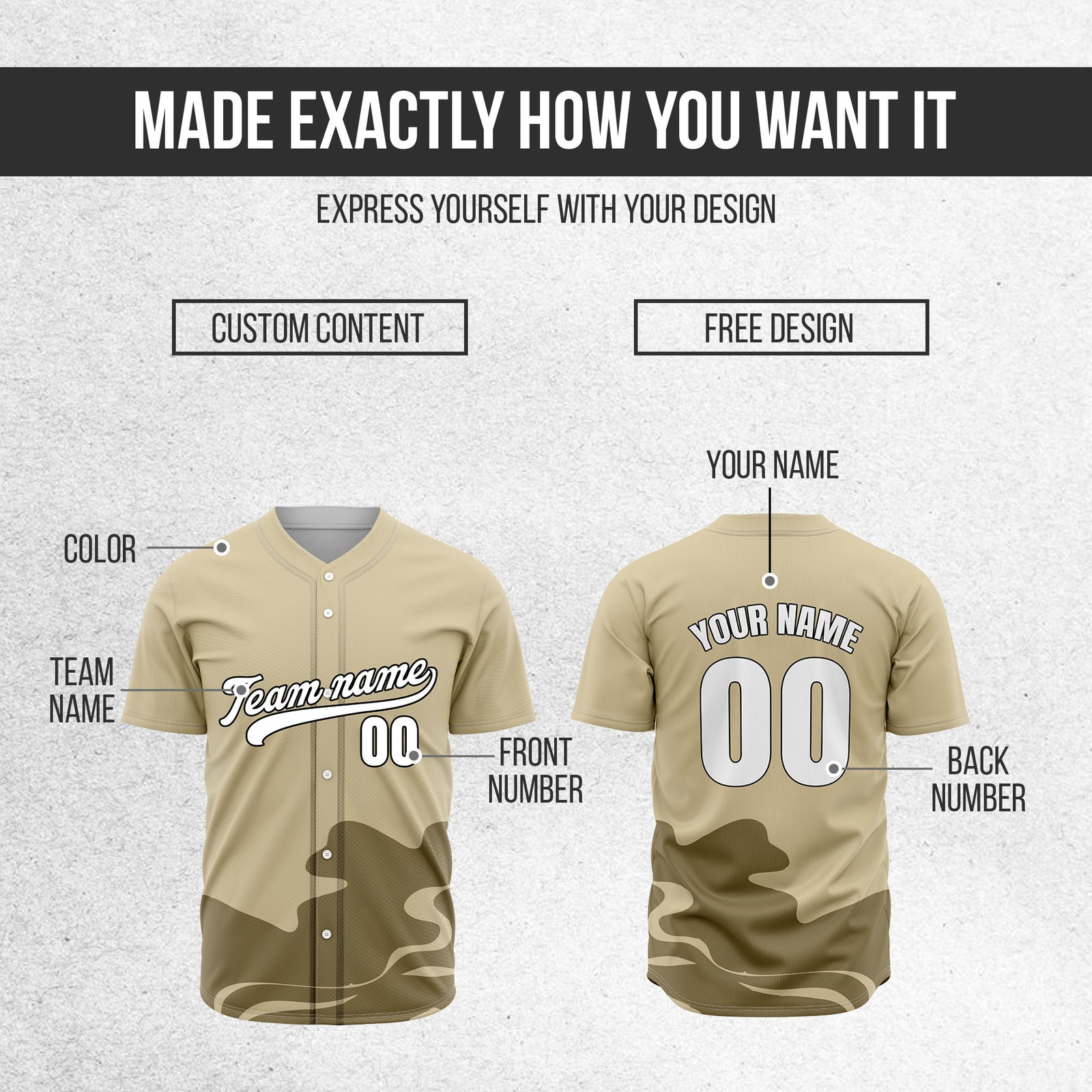 Custom Wave Khaki Baseball Sports Jersey Personalized Uniform with Name & Number