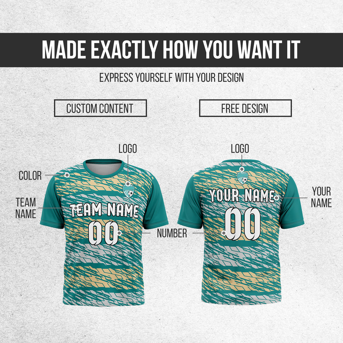 Custom Flare Strike R-Full Pattern Soccer Teal Sport Tops Jersey