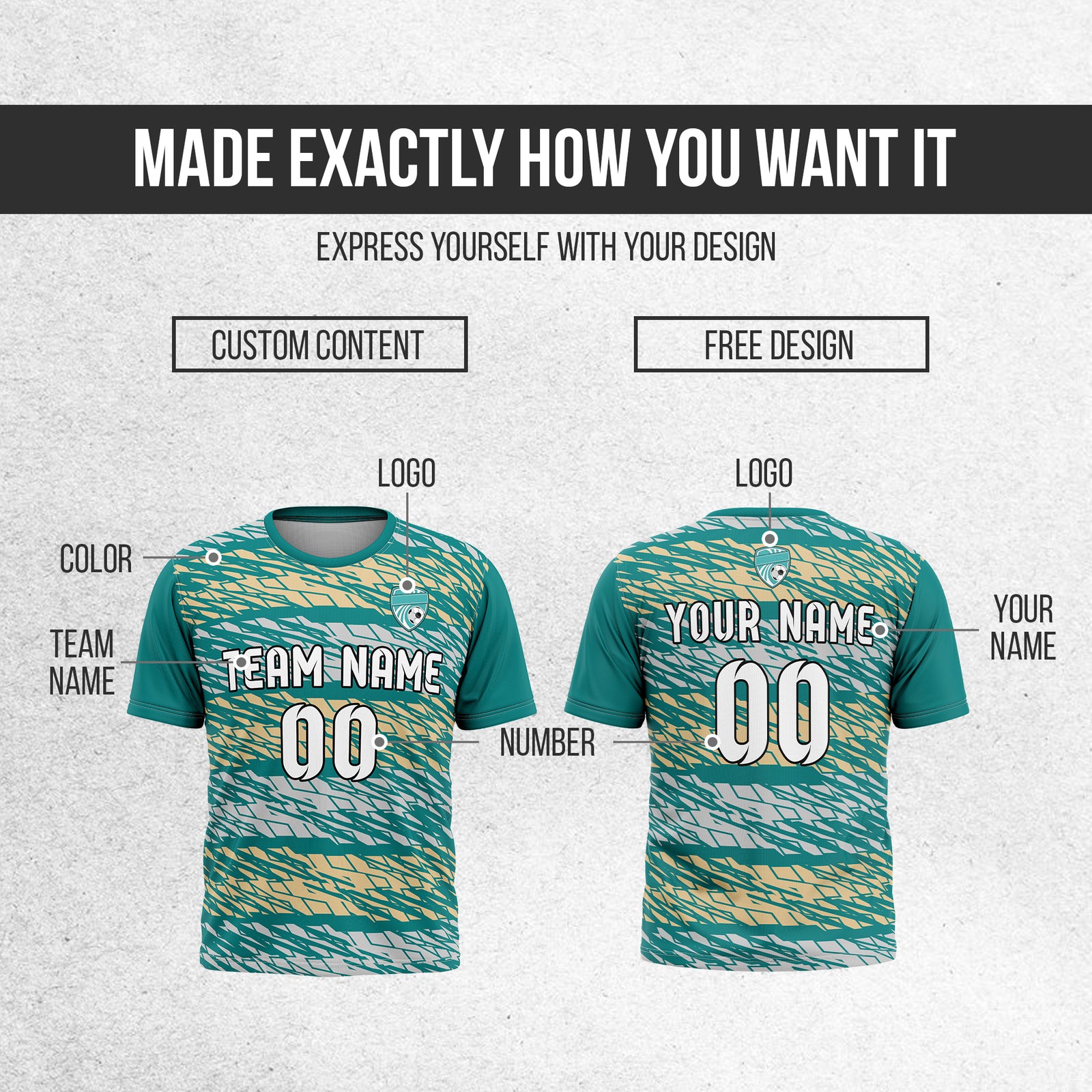 Custom Flare Strike R-Full Pattern Soccer Teal Sport Tops Jersey