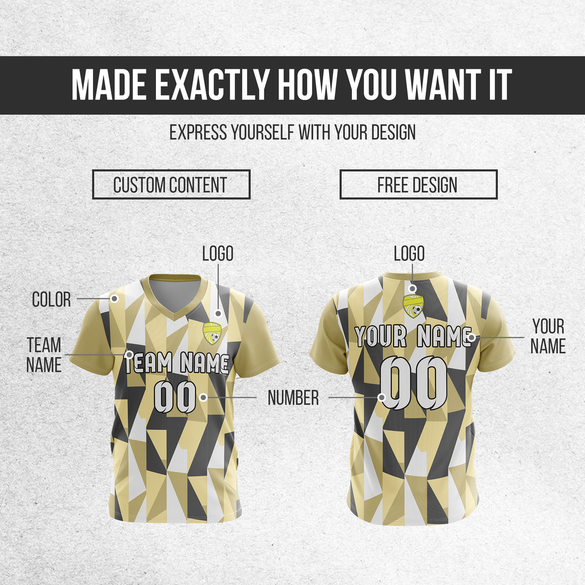 Custom Crystal V-Full Pattern khaki Soccer sport Tops Jersey