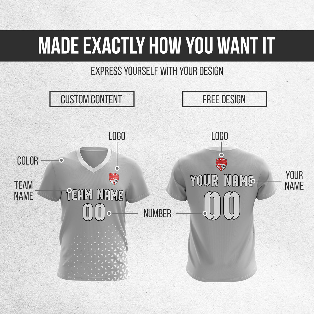 Custom Tri-Edge V-Side Pattern Grey Soccer sport Tops Jersey