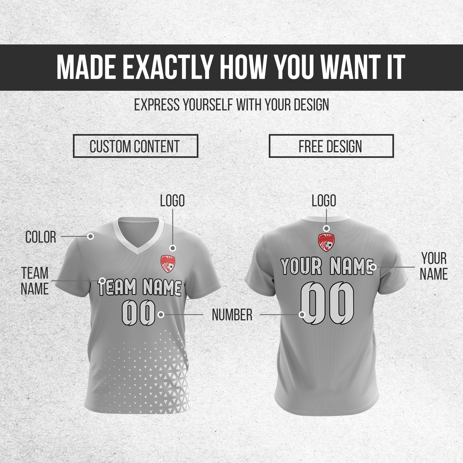 Custom Tri-Edge V-Side Pattern Grey Soccer sport Tops Jersey