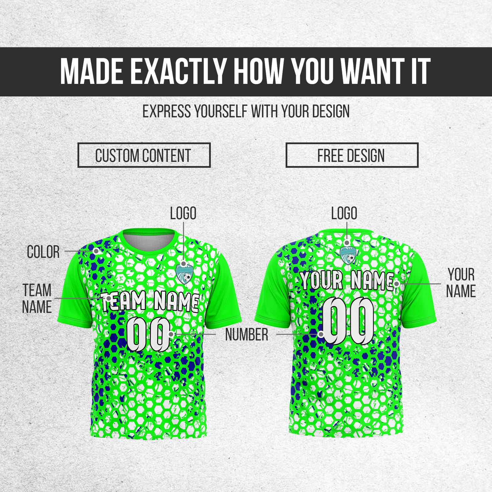 Custom Hex R-Full Pattern Soccer Neon Green Sport Tops Jersey